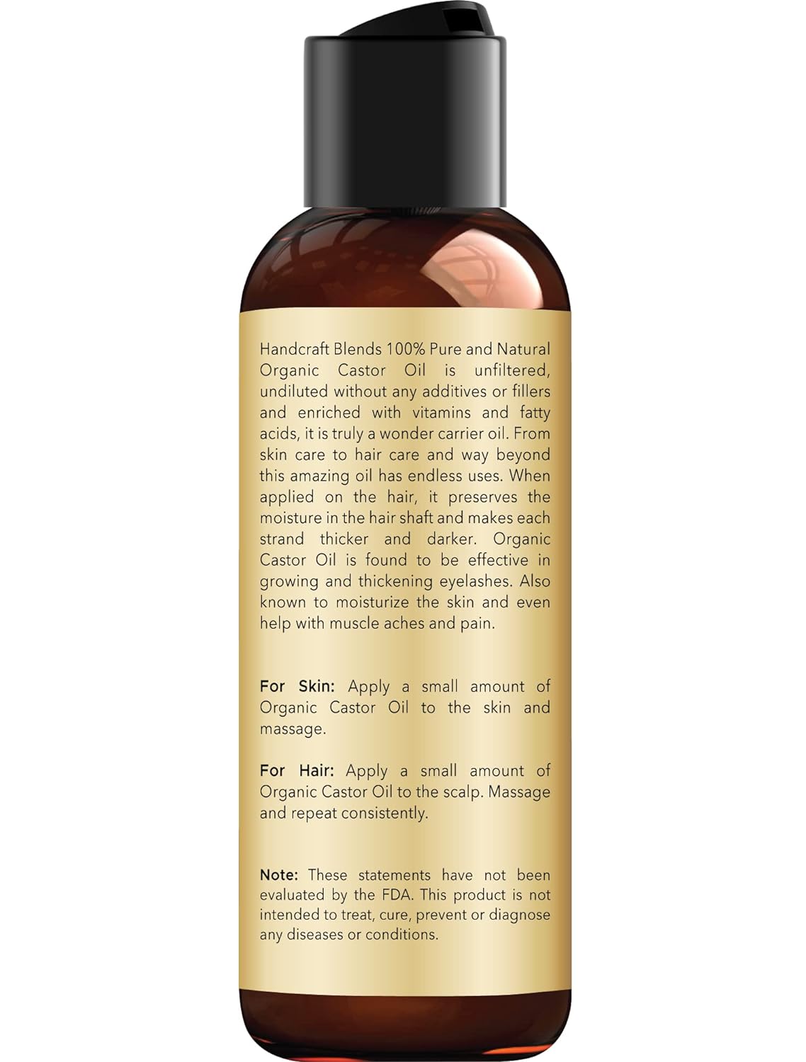 Handcraft Blends Organic Castor Oil - Hair Growth, Nourishing Moisture for Skin & Hair - 4 Fl Oz