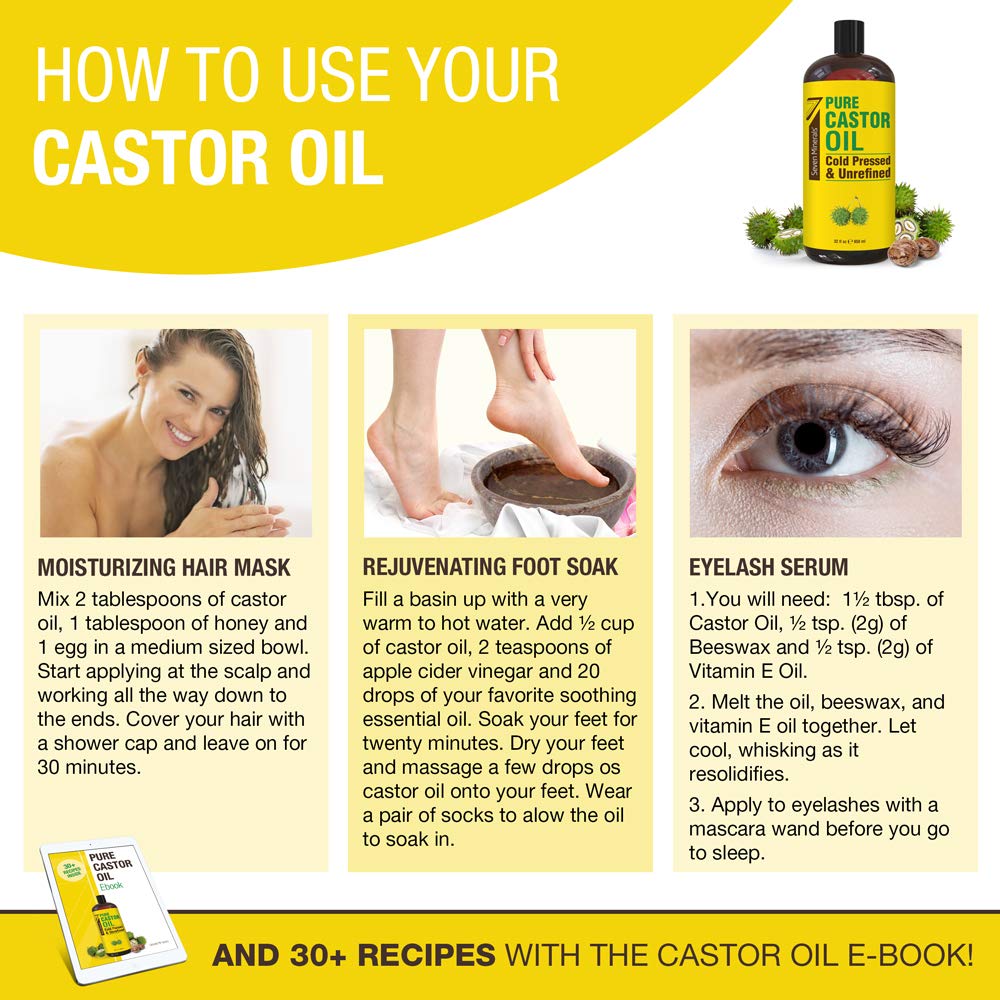 Pure Cold Pressed Castor Oil - Promotes Hair Growth & Thicker Lashes, 32oz Hexane Free