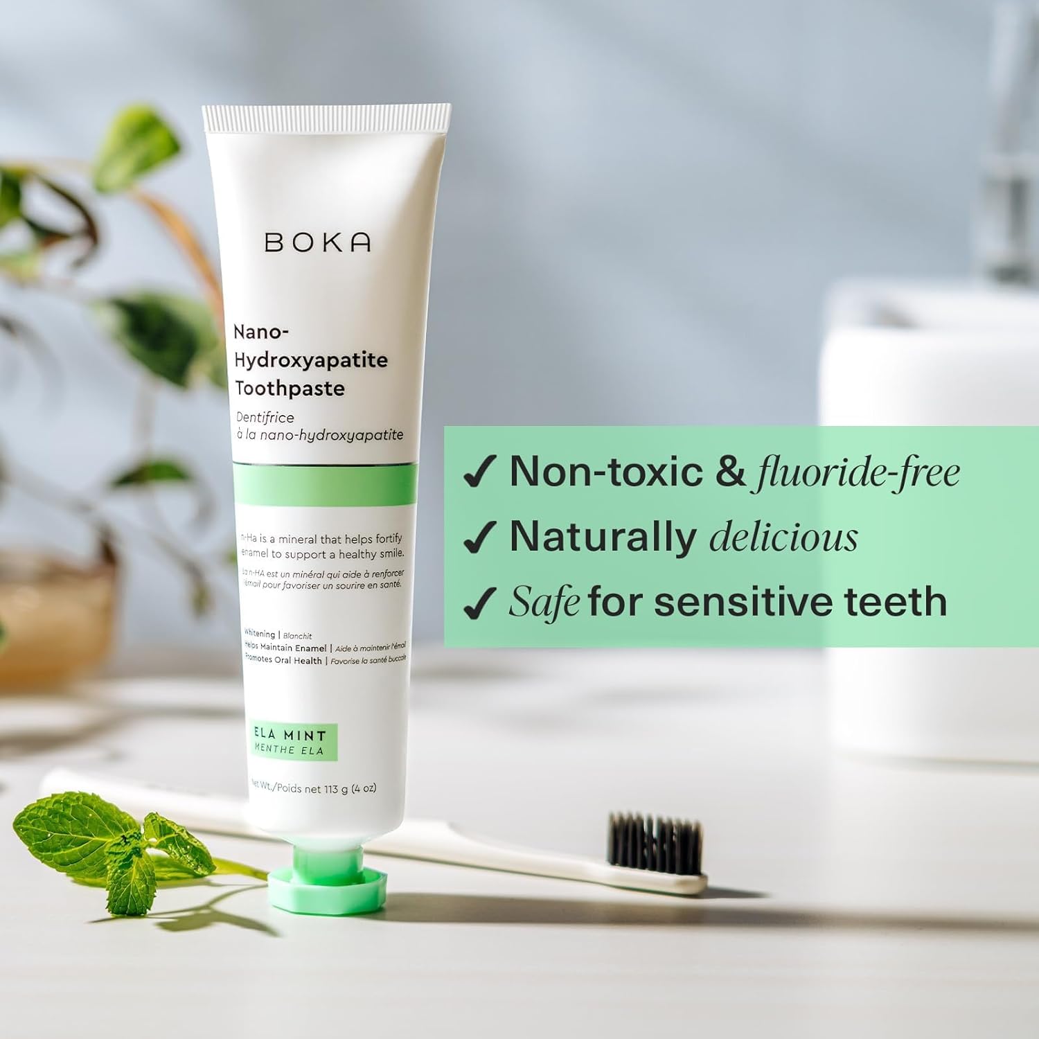 Boka Toothpaste - Remineralizes & Whitens, Nano Hydroxyapatite, Mint Flavor - 4 Fl Oz