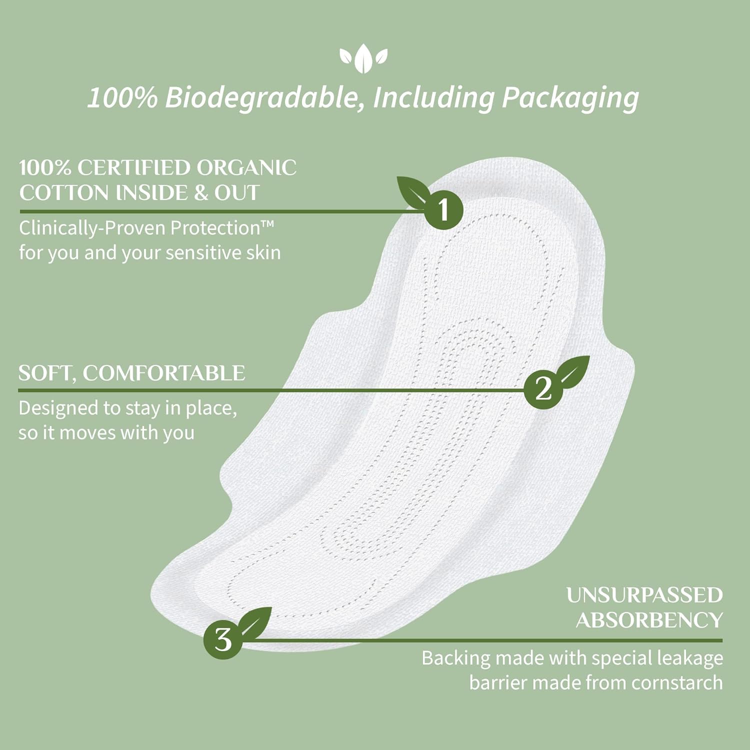 Organyc Menstrual Pads - 100% Organic Cotton, Hypoallergenic, Ultra Absorbent - 10 Count