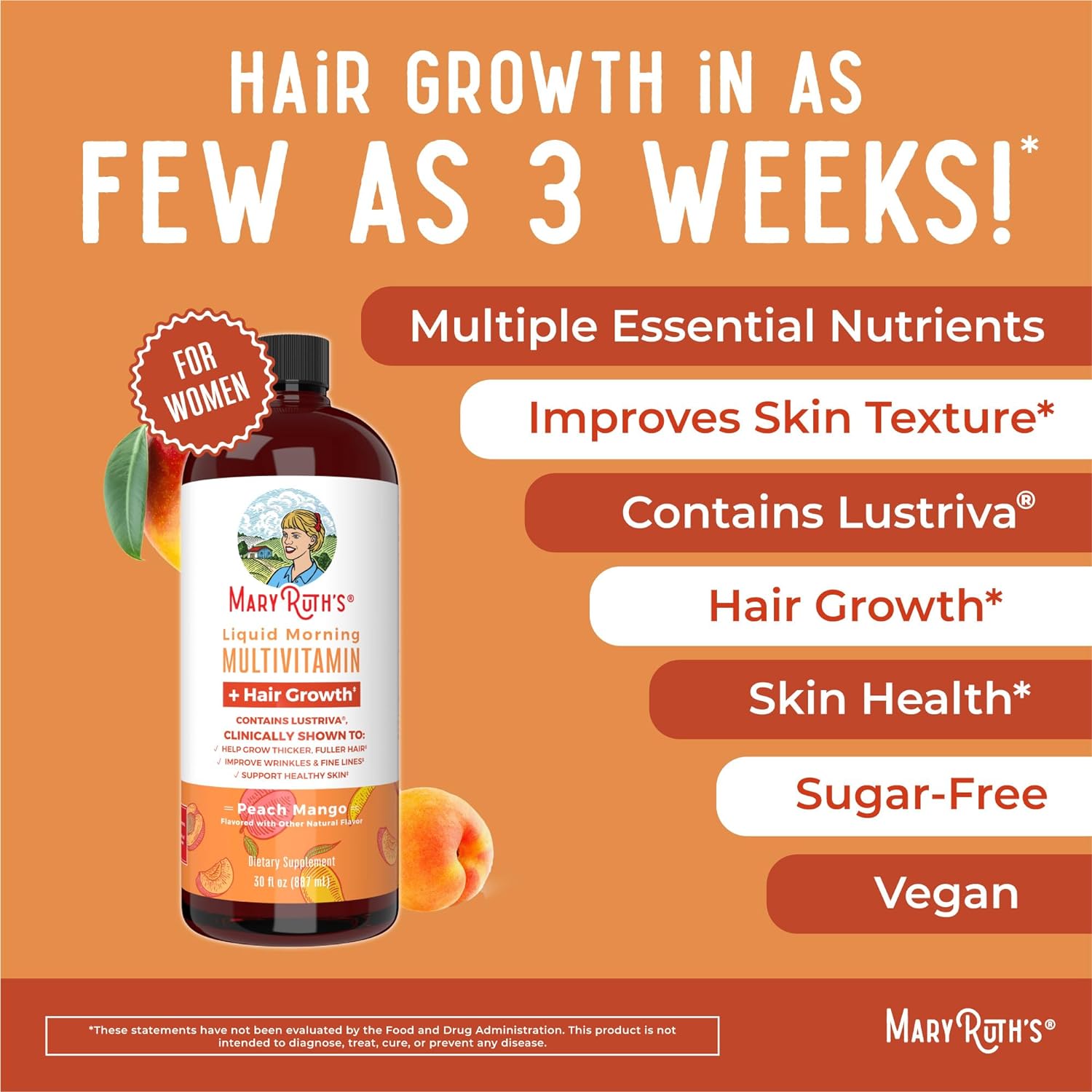 MaryRuth's Liquid Multivitamin - Supports Hair Growth & Skin Health, Vegan, 30 Fl Oz