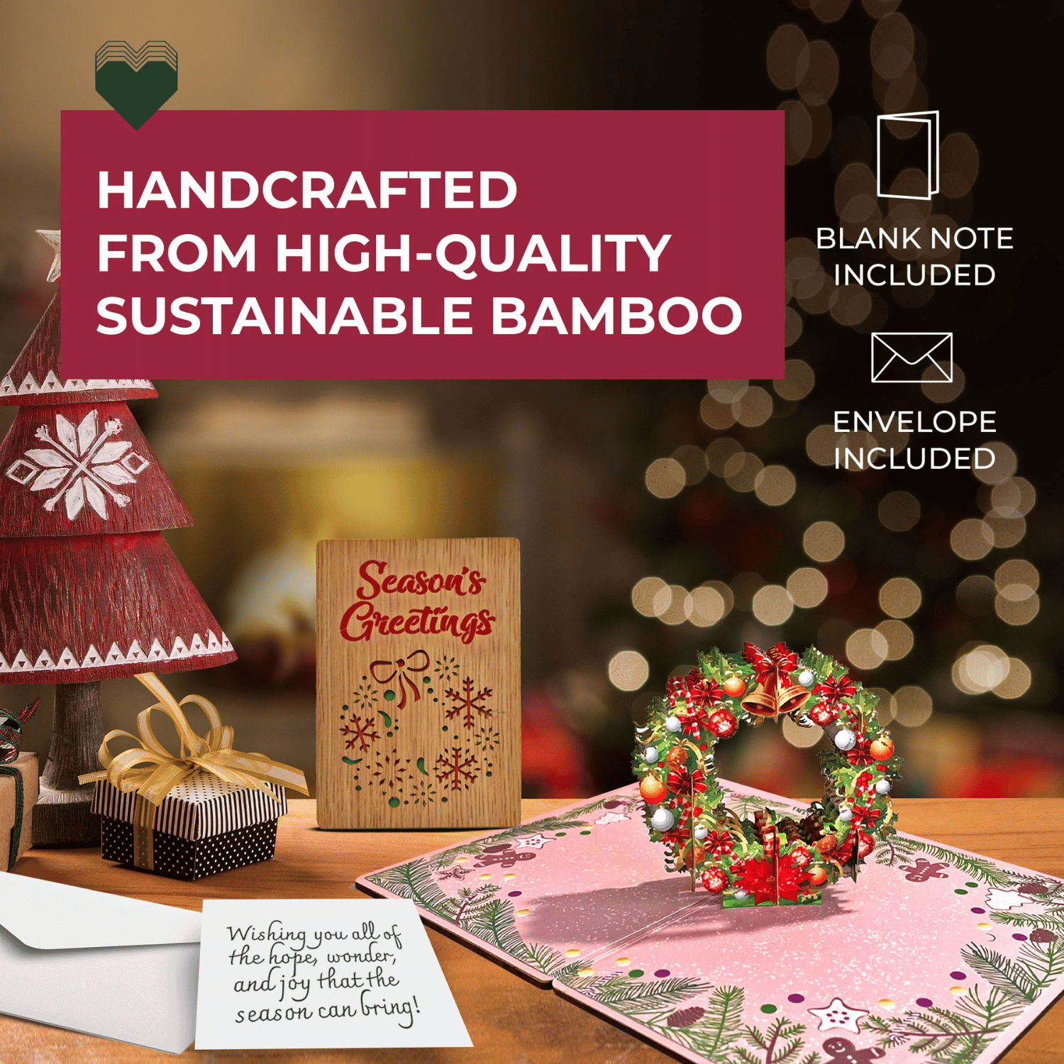 Handcrafted 3D Bamboo Christmas Card | Seasons Greetings