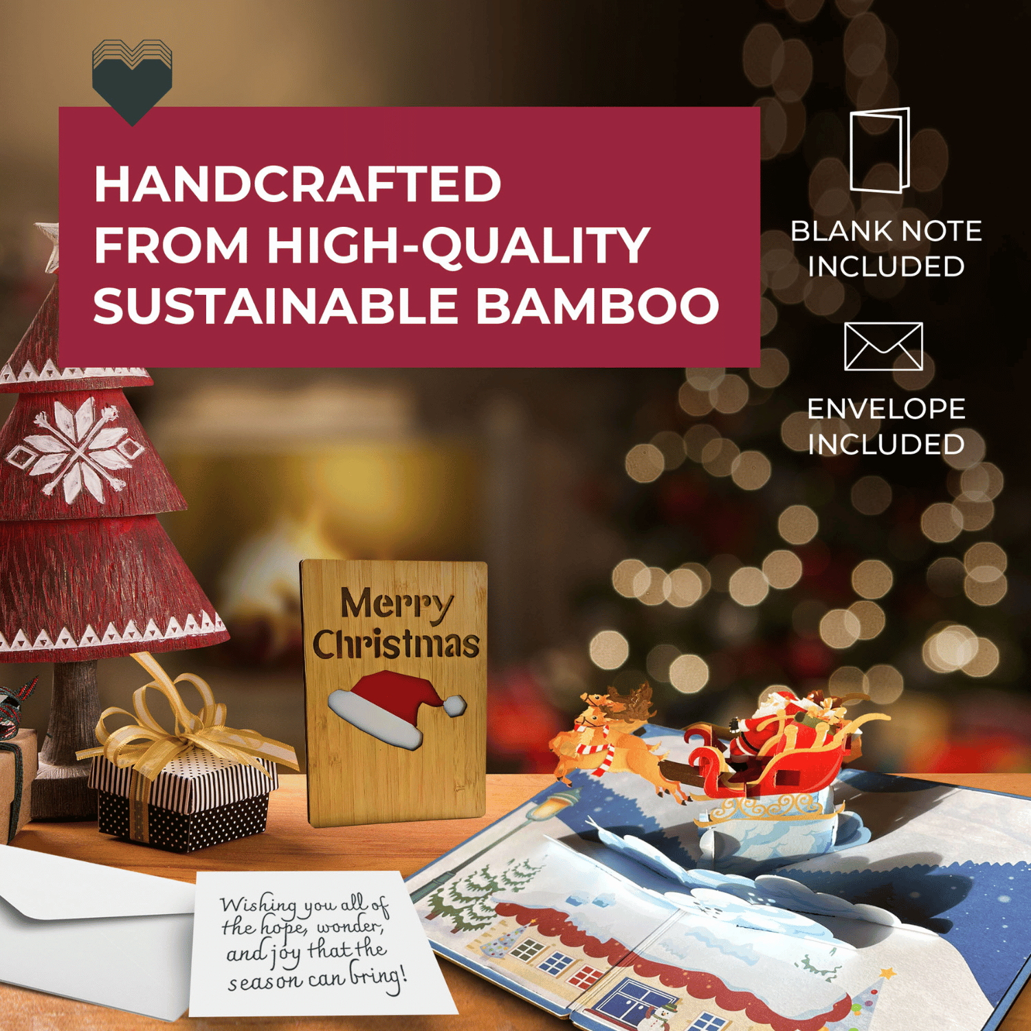 Handcrafted 3D Bamboo Christmas Card | Merry Christmas