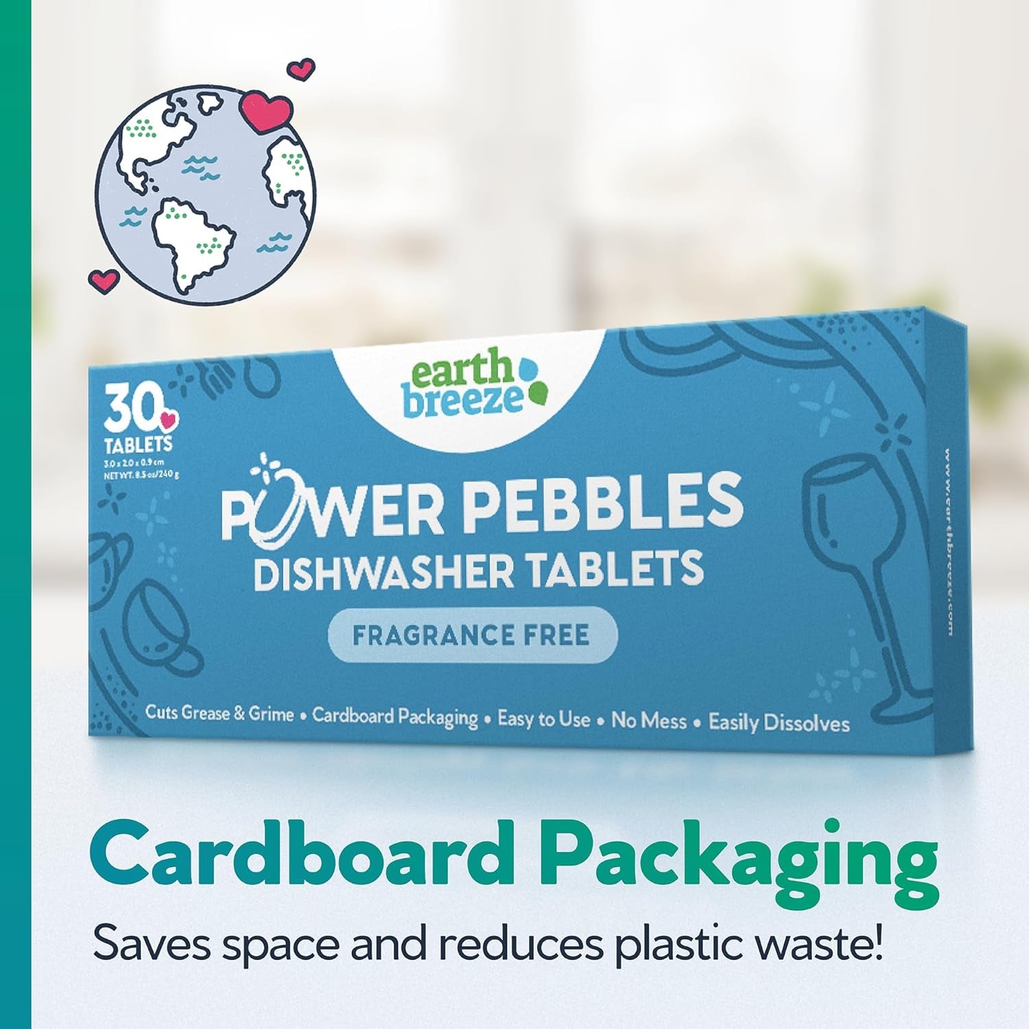 Power Pebbles Dishwasher Tablets - 30 Dishwasher Tablets (3 Pack) - a Total of 90 Tablets/Loads - Cuts Grease and Grime - Easy to Use - Fragrance Free