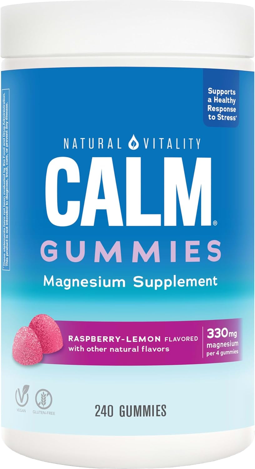 Calm, Magnesium Citrate Supplement, Stress Relief Gummies, Supports a Healthy Response to Stress, Gluten Free, Vegan, Raspberry Lemon, 240 Gummies (Packaging May Vary)