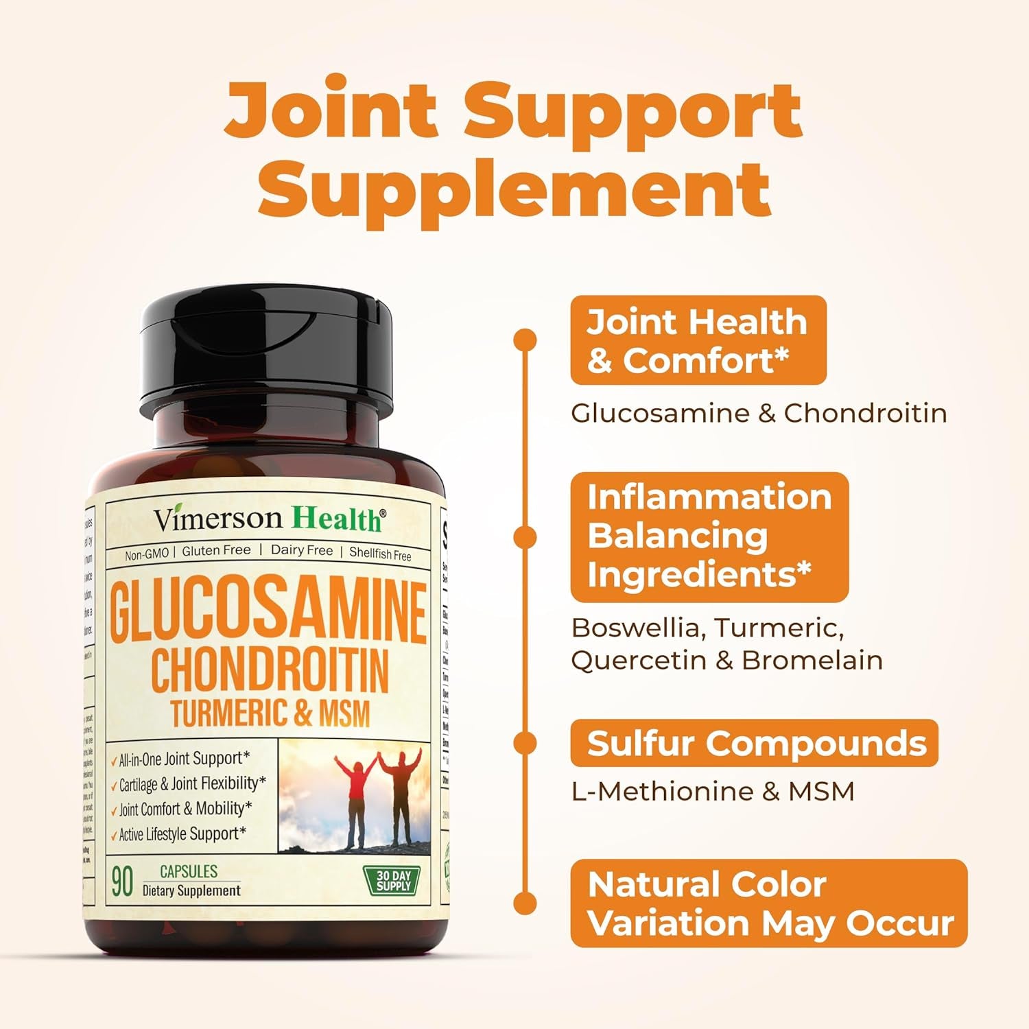 Glucosamine Chondroitin MSM Turmeric Boswellia - Joint Support Supplement. Antioxidant Properties. Helps with Inflammatory Response. Occasional Discomfort Relief for Back, Knees & Hands. 2 Pack