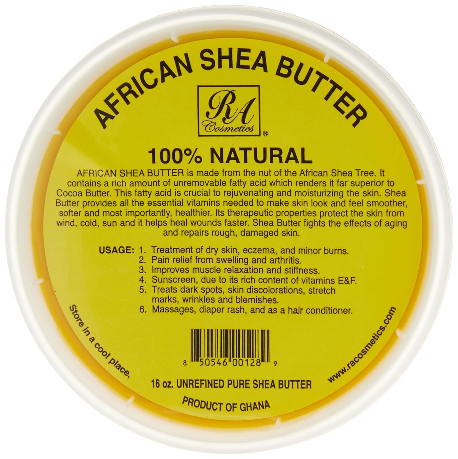 RA Cosmetic's Body Butter - Intense Moisture & Vitamin E, Unrefined Yellow Shea - 16oz Jar