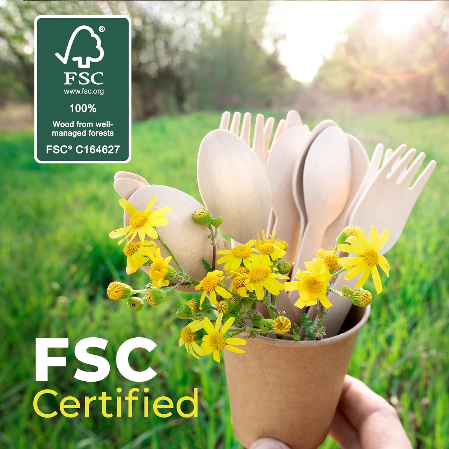 Wooden Forks Disposable - 100 Splinter-Free 6.5" Compostable Forks – Biodegradable and Eco Friendly Disposable Forks Utensils for Outdoors and Parties