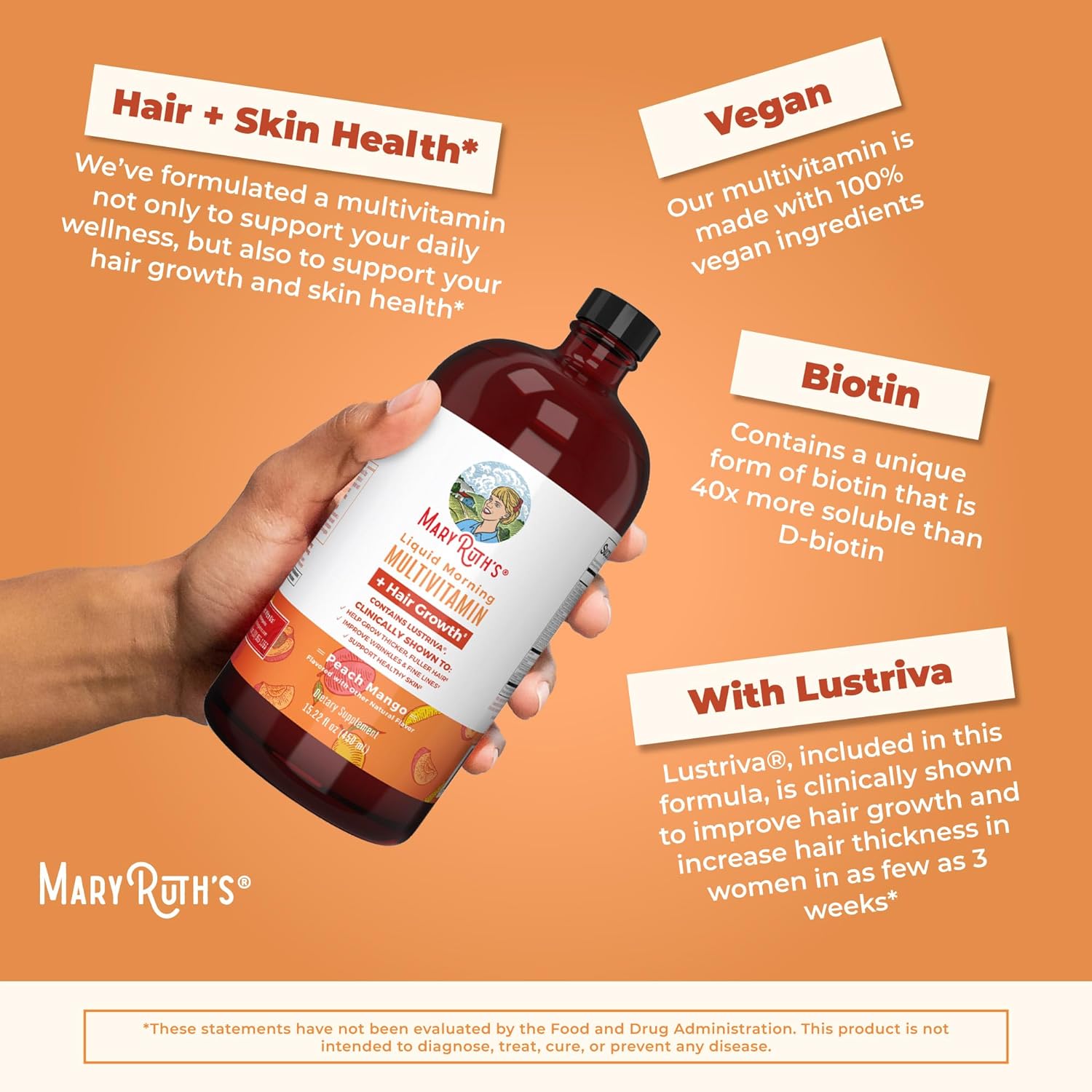 MaryRuth's Liquid Multivitamin - Supports Hair Growth & Skin Health, 10000mcg Biotin - 15 Fl Oz