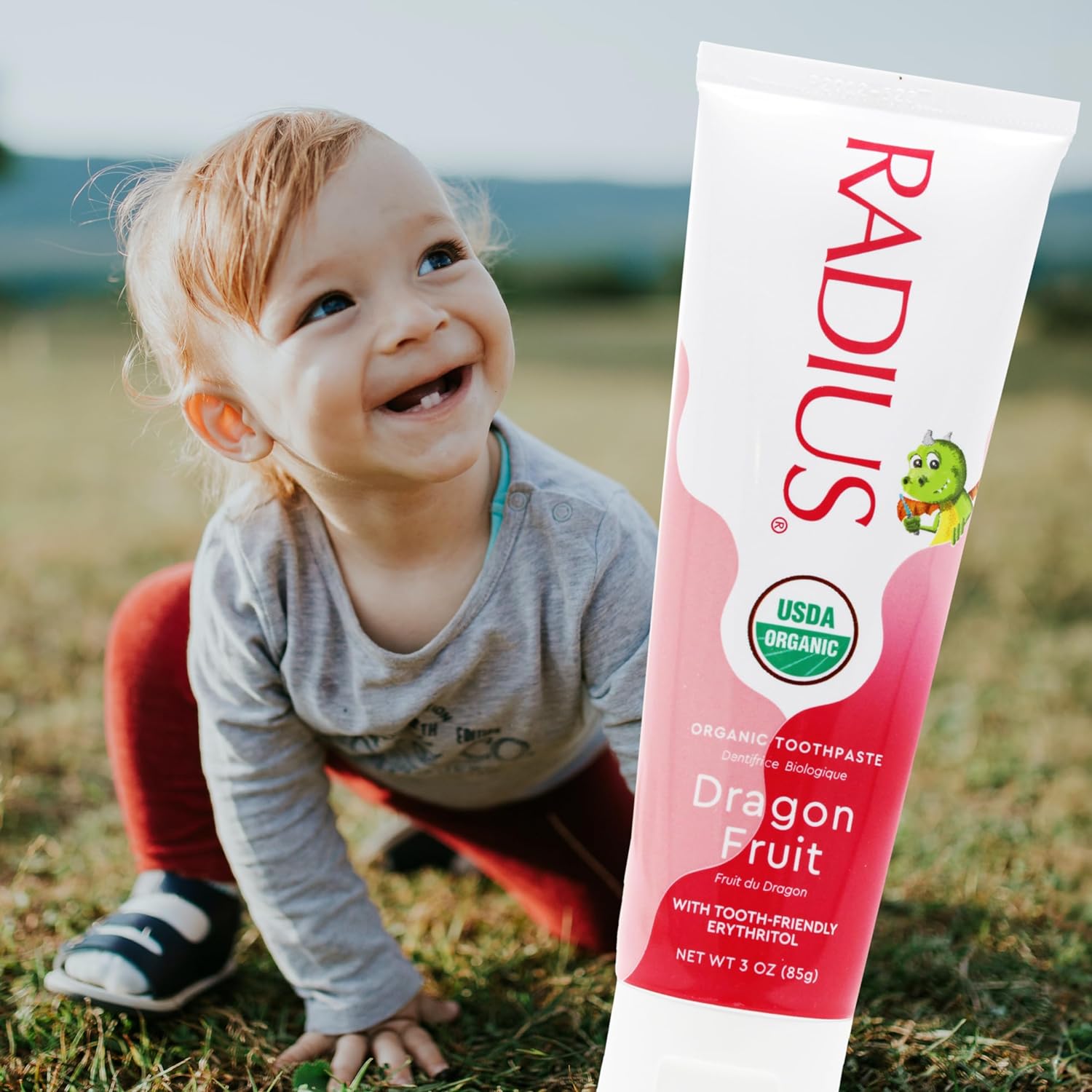 RADIUS Organic Kids Toothpaste - Promotes Gum Health, Non-Toxic, Dragon Fruit Flavor - 3oz