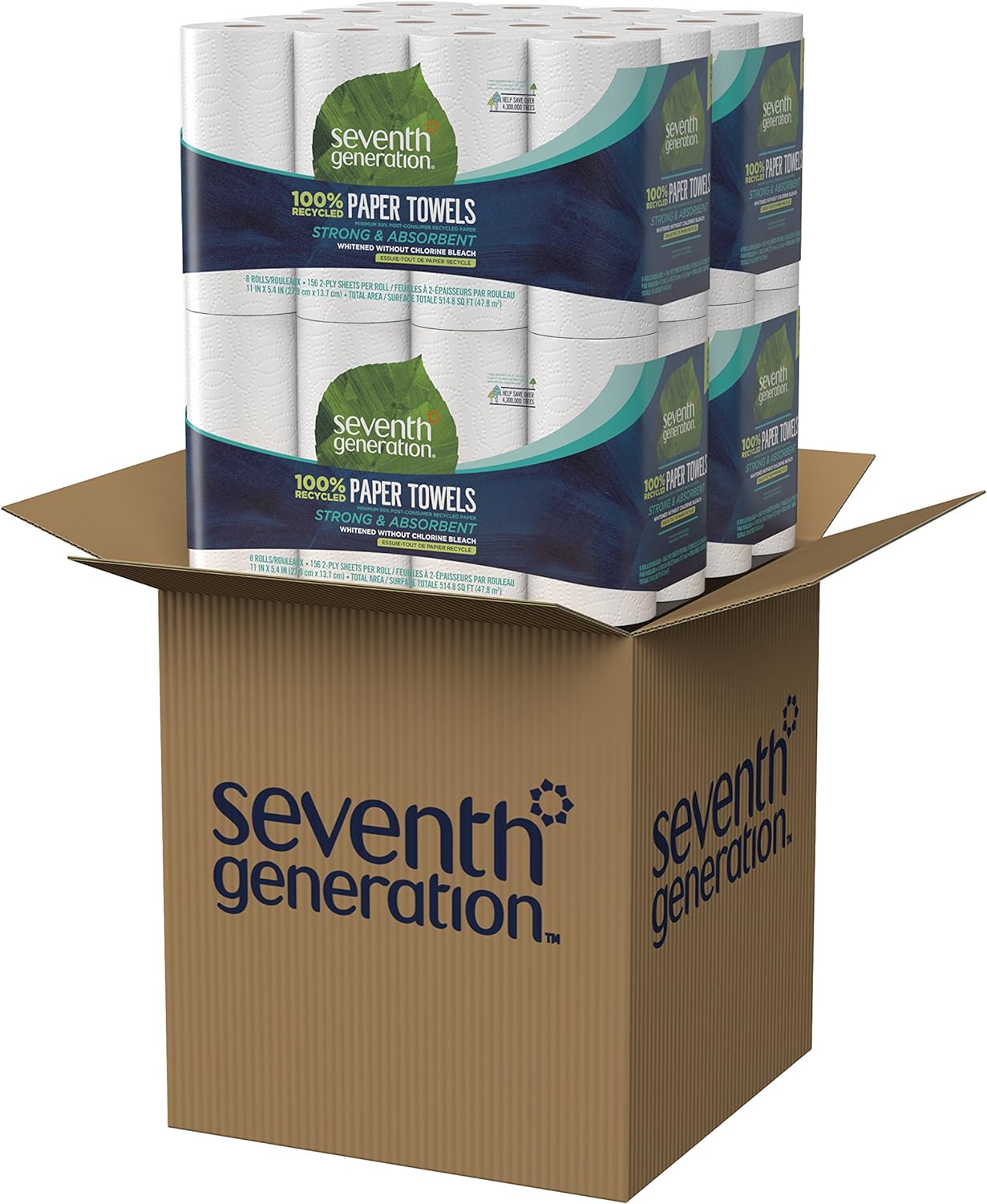 Seventh Generation Paper Towels - 100% Recycled, Chlorine-Free, Strong & Absorbent - 32 Rolls