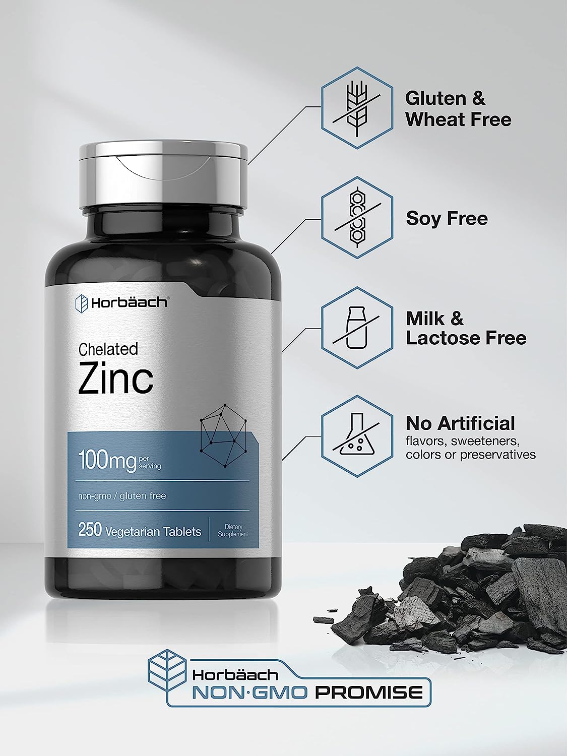 Zinc Supplement | 100mg High Potency, 250 Tablets, Vegetarian, Non-GMO