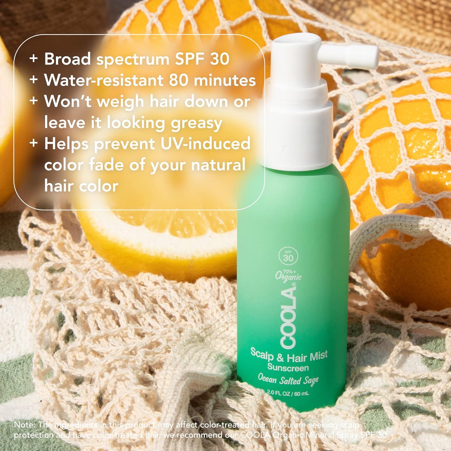 COOLA Scalp & Hair Mist - SPF 30 Protection, Organic Ingredients, Ocean Salted Sage - 2 Fl Oz