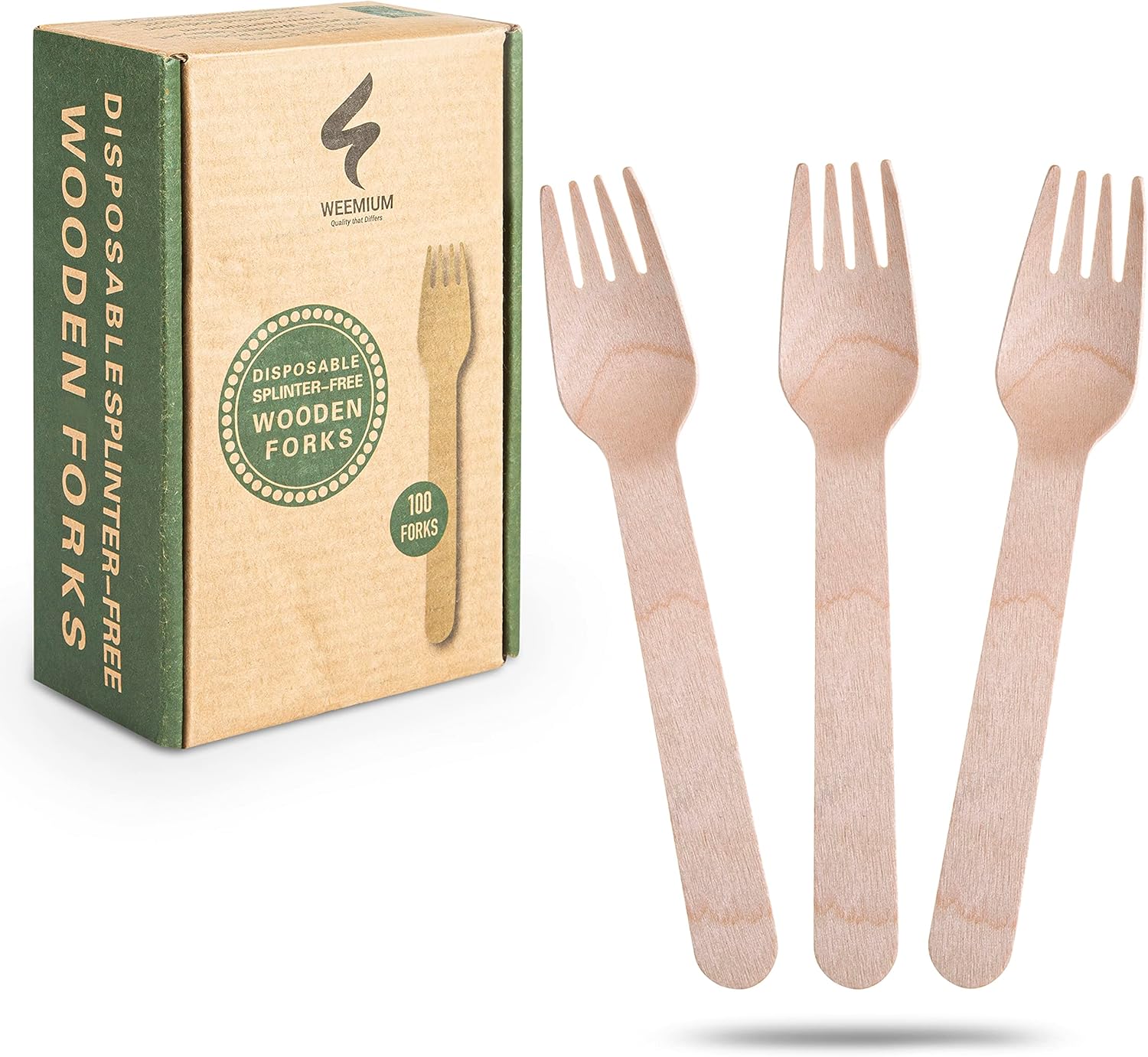 Wooden Forks Disposable - 100 Splinter-Free 6.5" Compostable Forks – Biodegradable and Eco Friendly Disposable Forks Utensils for Outdoors and Parties