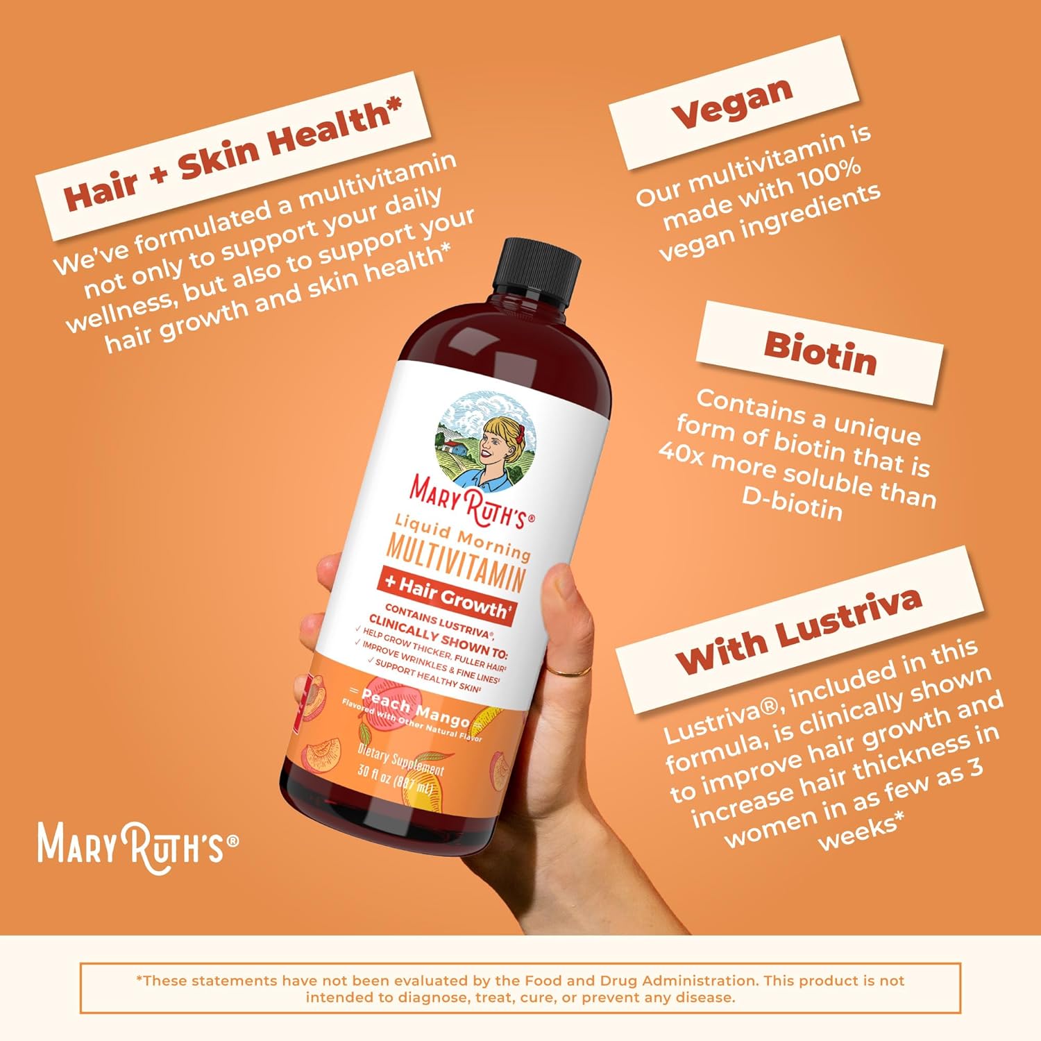 MaryRuth's Liquid Multivitamin - Supports Hair Growth & Skin Health, Vegan, 30 Fl Oz