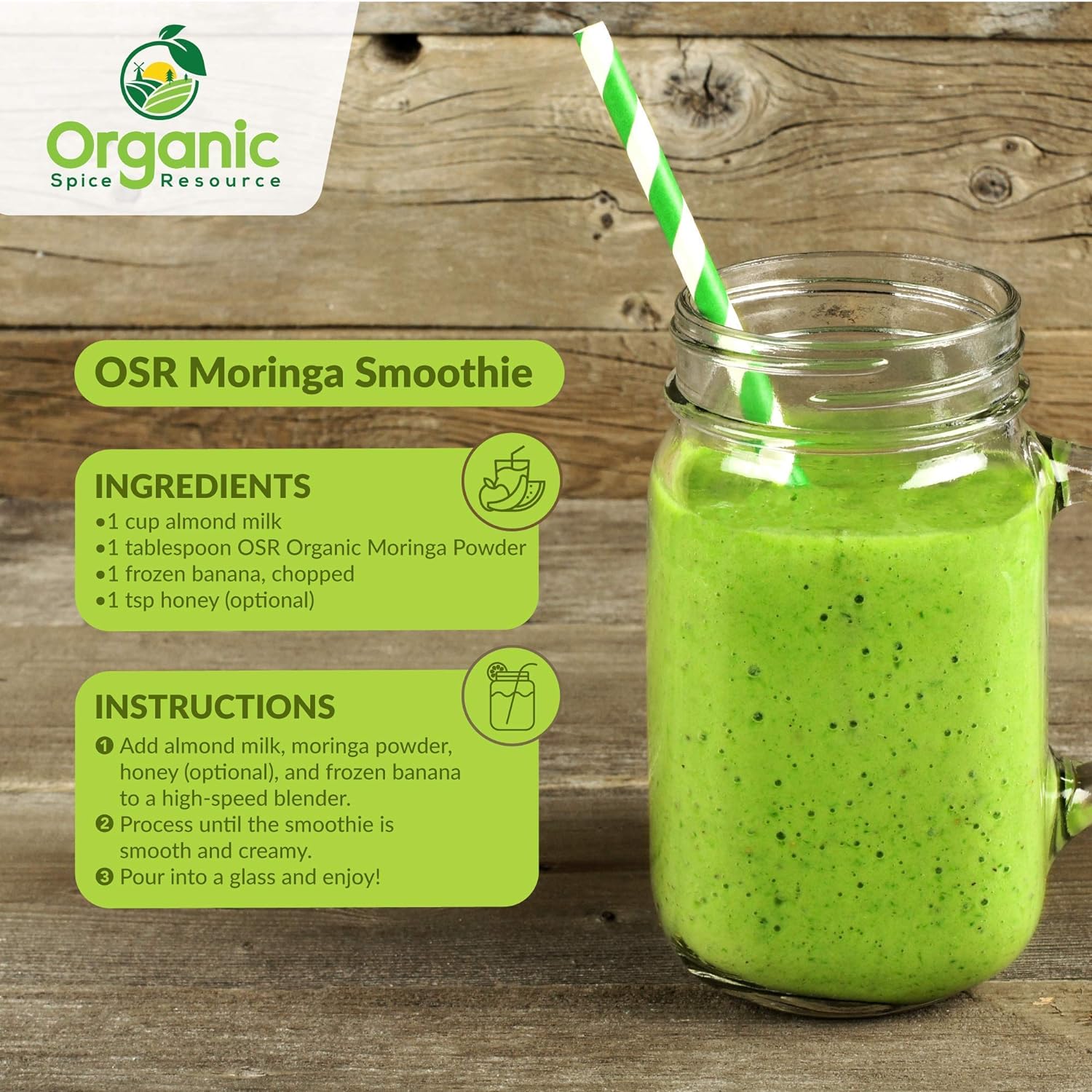 SHOPOSR Organic Moringa Powder - Nutrient-Rich, USDA Organic, Non-GMO, Gluten-Free - 1.10 lbs