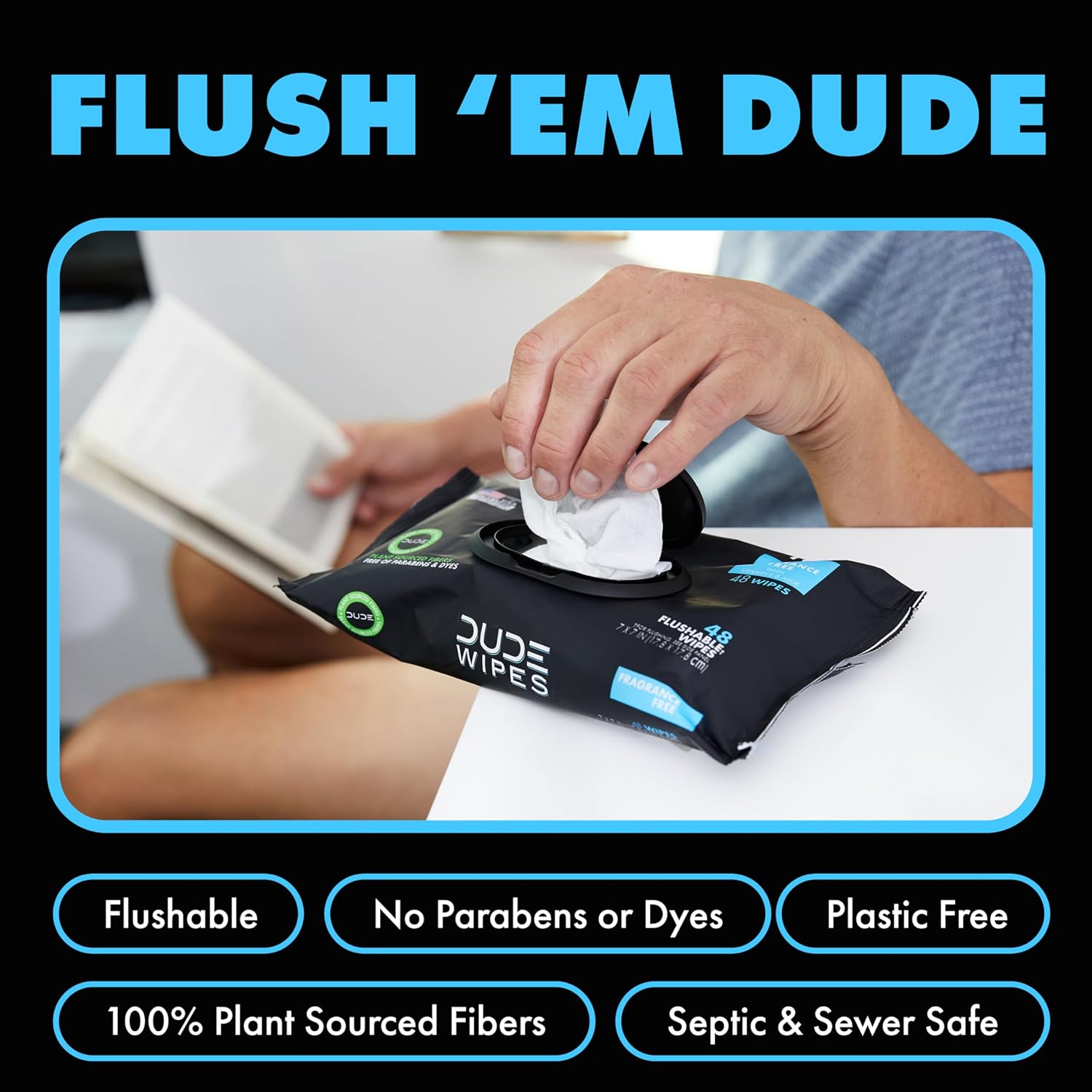 DUDE Wipes - Extra-Large Flushable Wet Wipes with Aloe & Vitamin E - 3 Pack, 144 Wipes