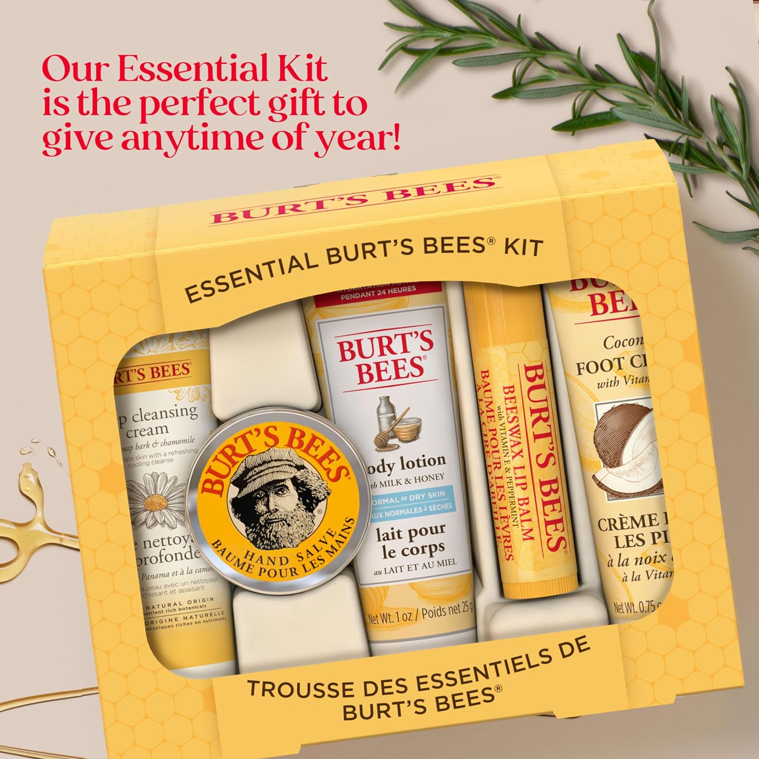 Burt's Bees Skin Care Set - Nourishing Travel Size Essentials for Hydrated Skin - 5 Items