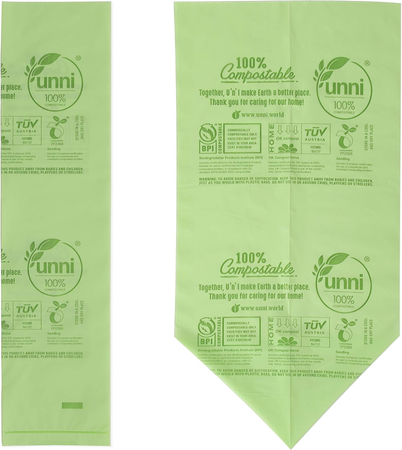 UNNI Compostable Trash Bags - 100% Biodegradable, Plant-Based, ASTM D6400 Certified - 2.6 Gallon