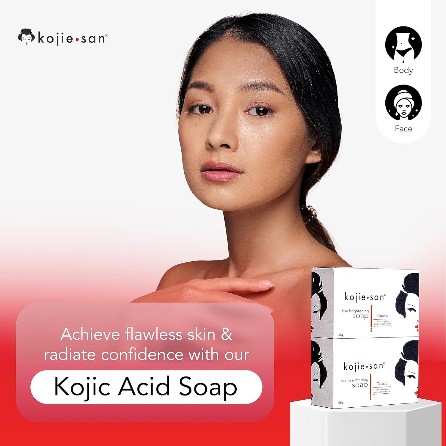 Kojie San Body Soap - Brightening with Kojic Acid, Glycerin & Tea Tree Oil - 65g x 2 Bars