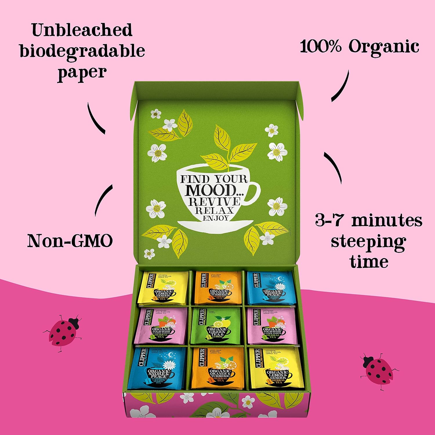 Clipper Tea Herbal & Green Tea Sampler - Assorted Flavors, Fair Trade, Biodegradable Bags - 45ct