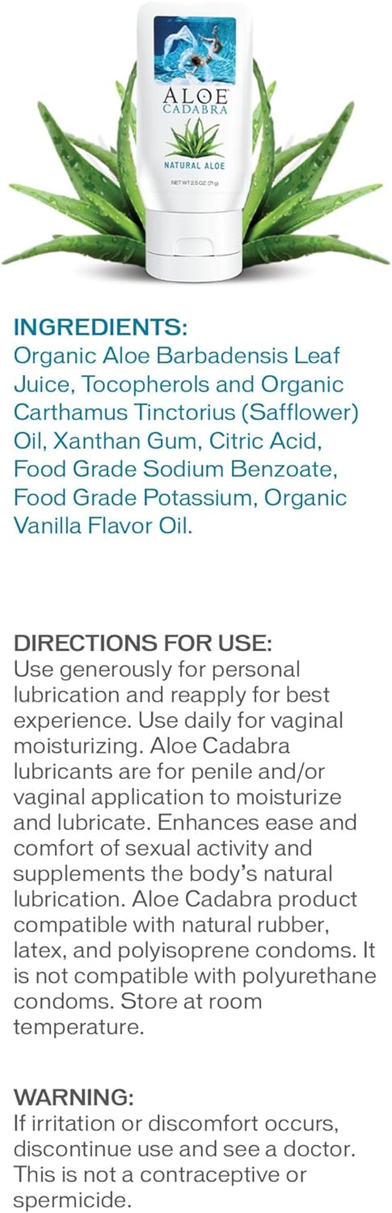 Natural Water Based Personal Lubricant and Vaginal Moisturizer, Organic Aloe Lube for Men, Women and Couples, Non-Staining, Ph Balanced (Unscented 2.5 Ounces, 1 Pack)