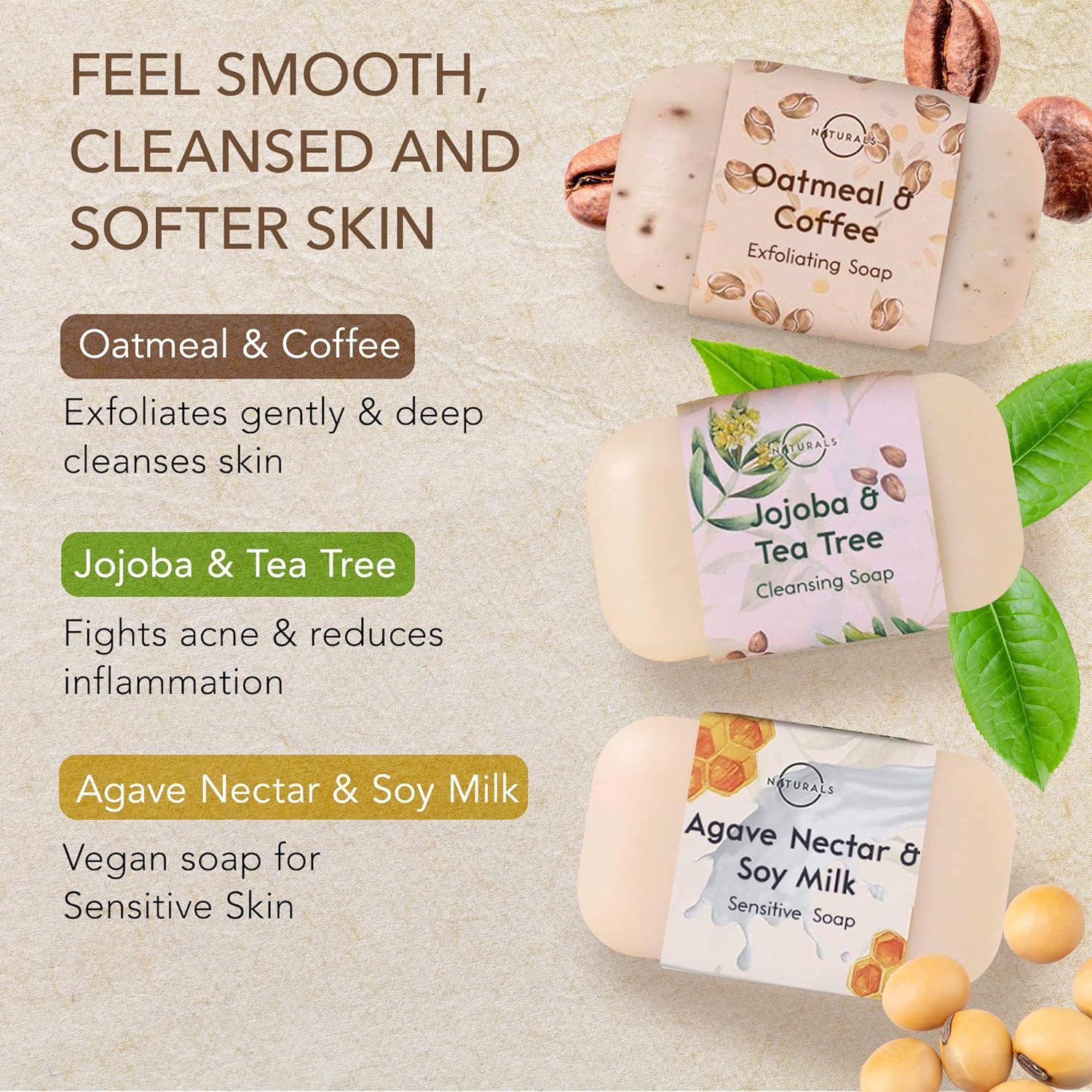 O Naturals Bar Soap Set - Nourishing Organic Ingredients, Triple Milled Luxury - 6 PCS