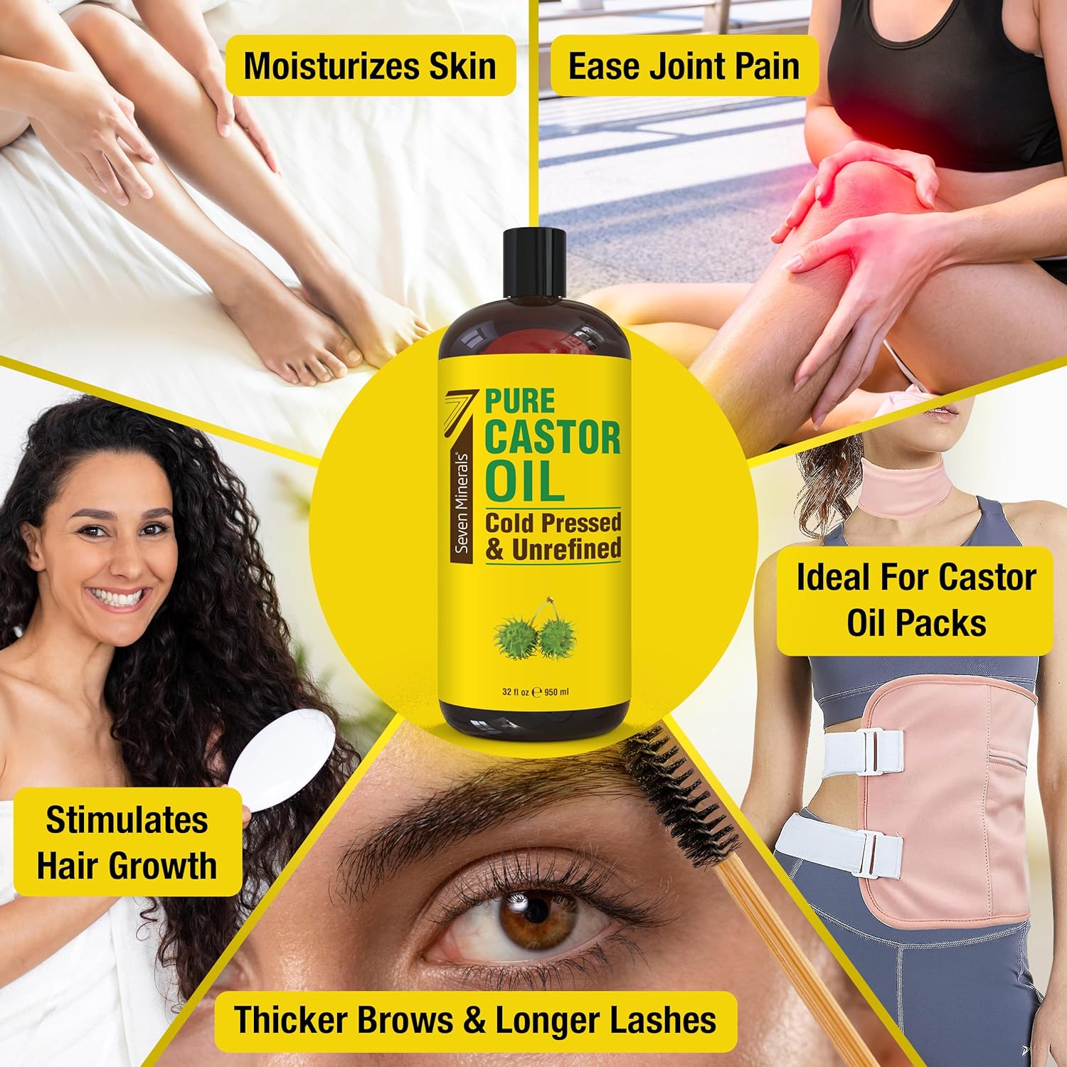 Pure Cold Pressed Castor Oil - Promotes Hair Growth & Thicker Lashes, 32oz Hexane Free