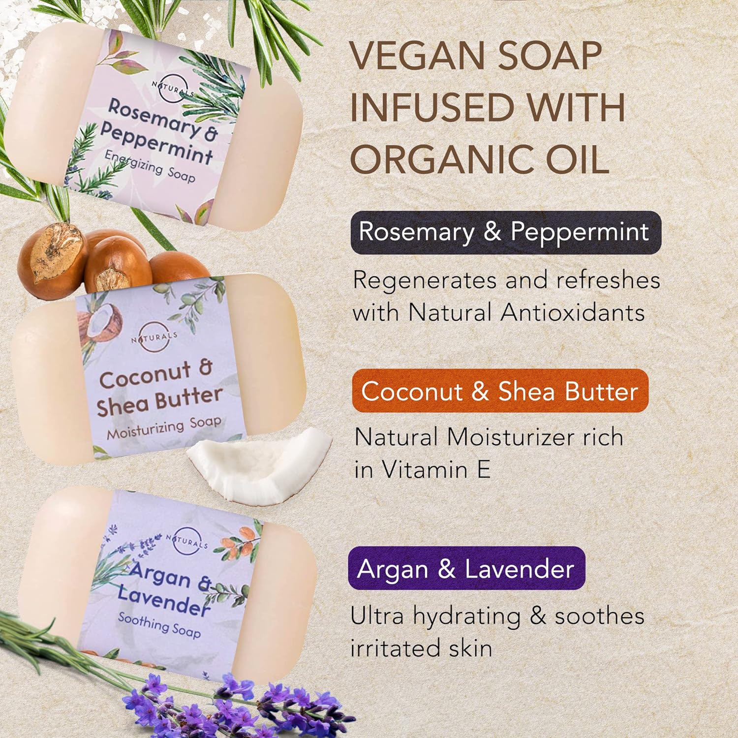 O Naturals Bar Soap Set - Nourishing Organic Ingredients, Triple Milled Luxury - 6 PCS