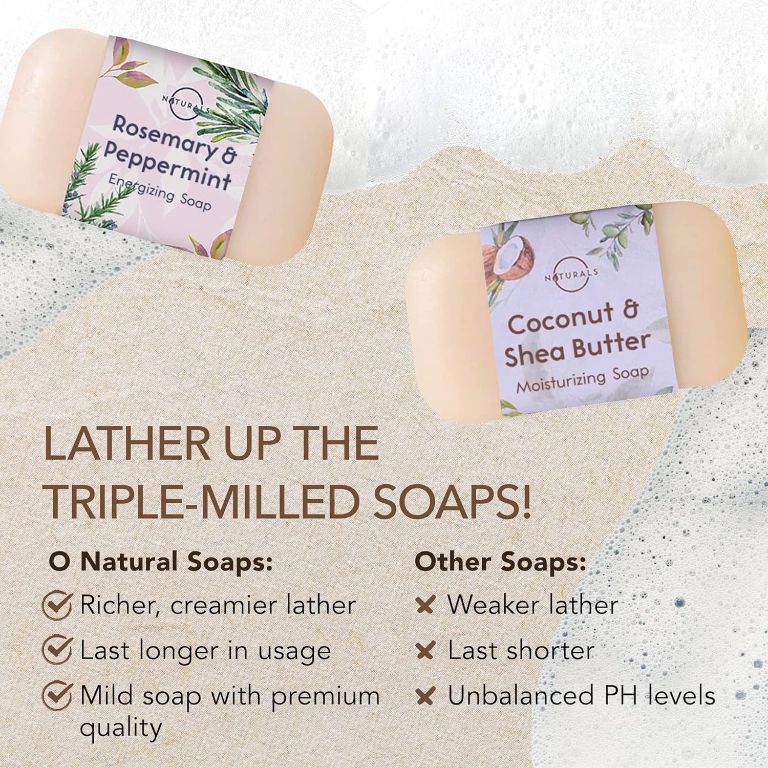 O Naturals Bar Soap Set - Nourishing Organic Ingredients, Triple Milled Luxury - 6 PCS