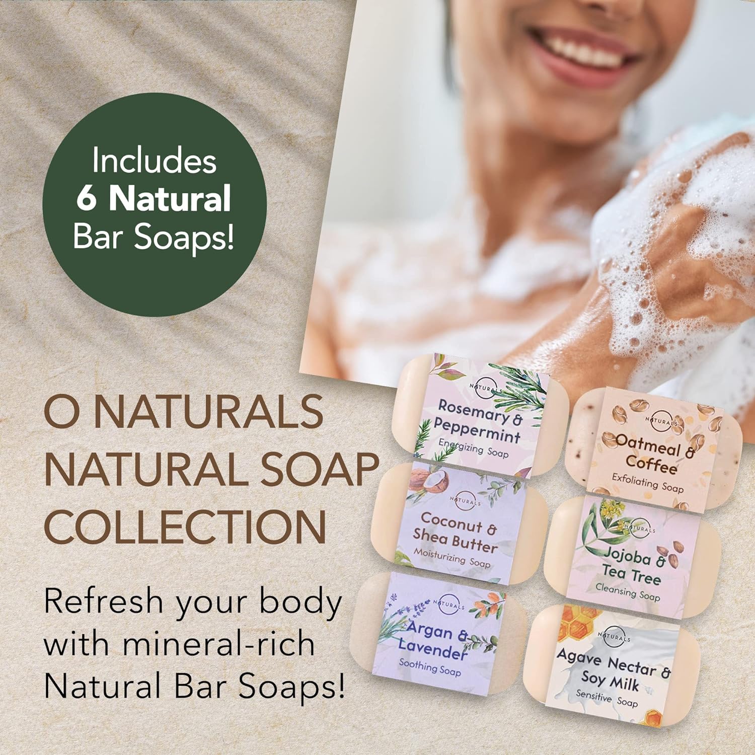 O Naturals Bar Soap Set - Nourishing Organic Ingredients, Triple Milled Luxury - 6 PCS