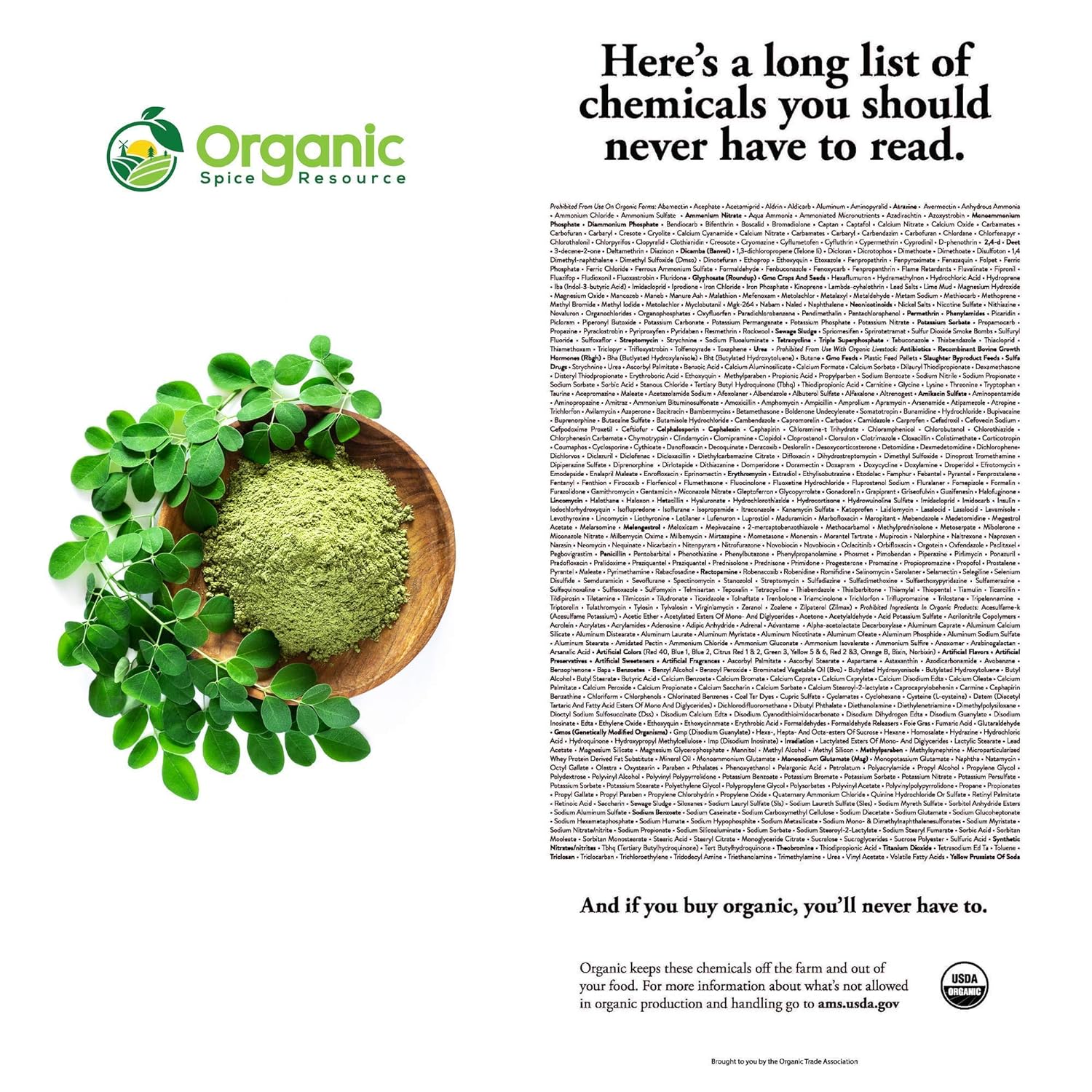 SHOPOSR Organic Moringa Powder - Nutrient-Rich, USDA Organic, Non-GMO, Gluten-Free - 1.10 lbs