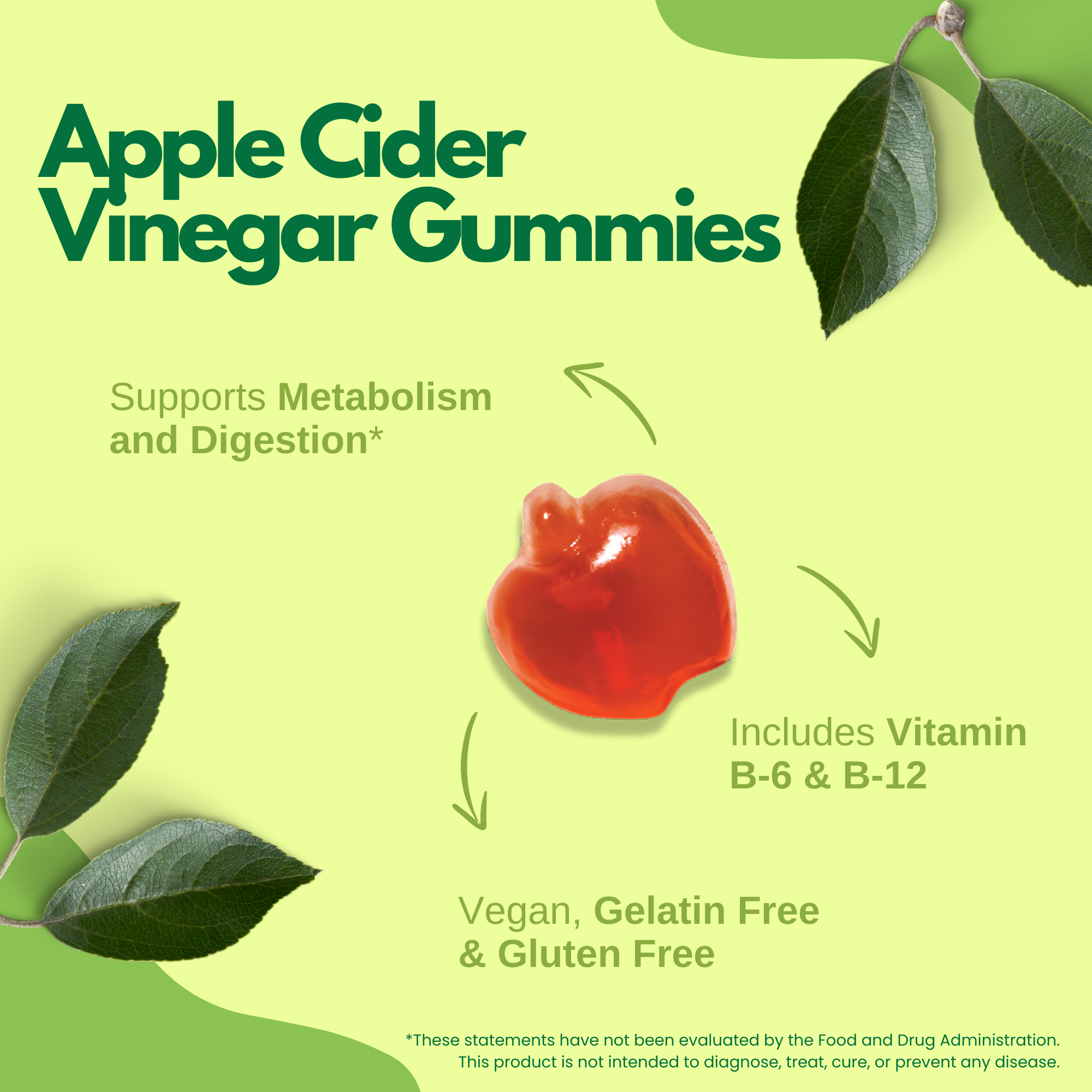 Apple Cider Vinegar Gummies | Halal, 60 Count