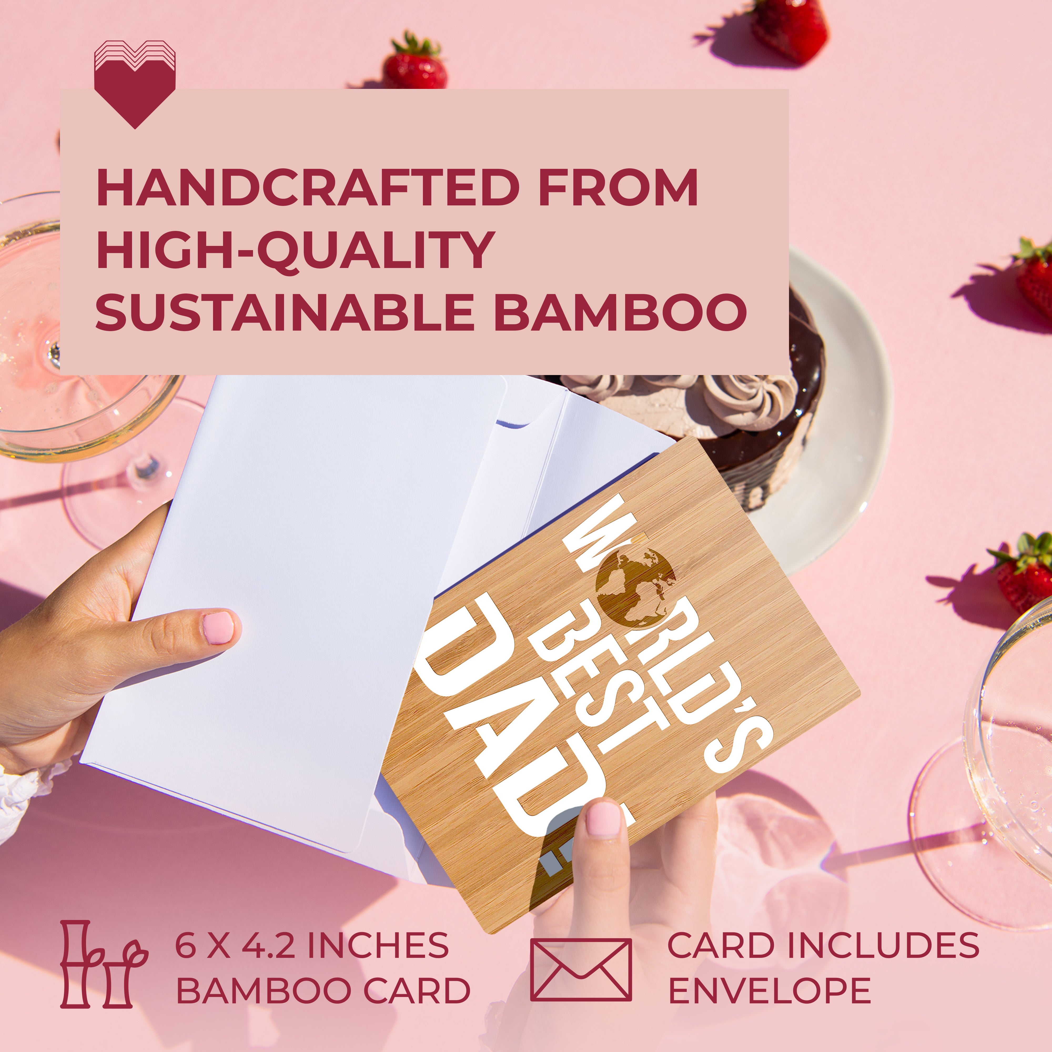 Handcrafted Sustainable Bamboo Birthday, Thank You Gift For Him | Birthday Cards for Dad, Grandpa, Brother, Husband | World's Best Dad