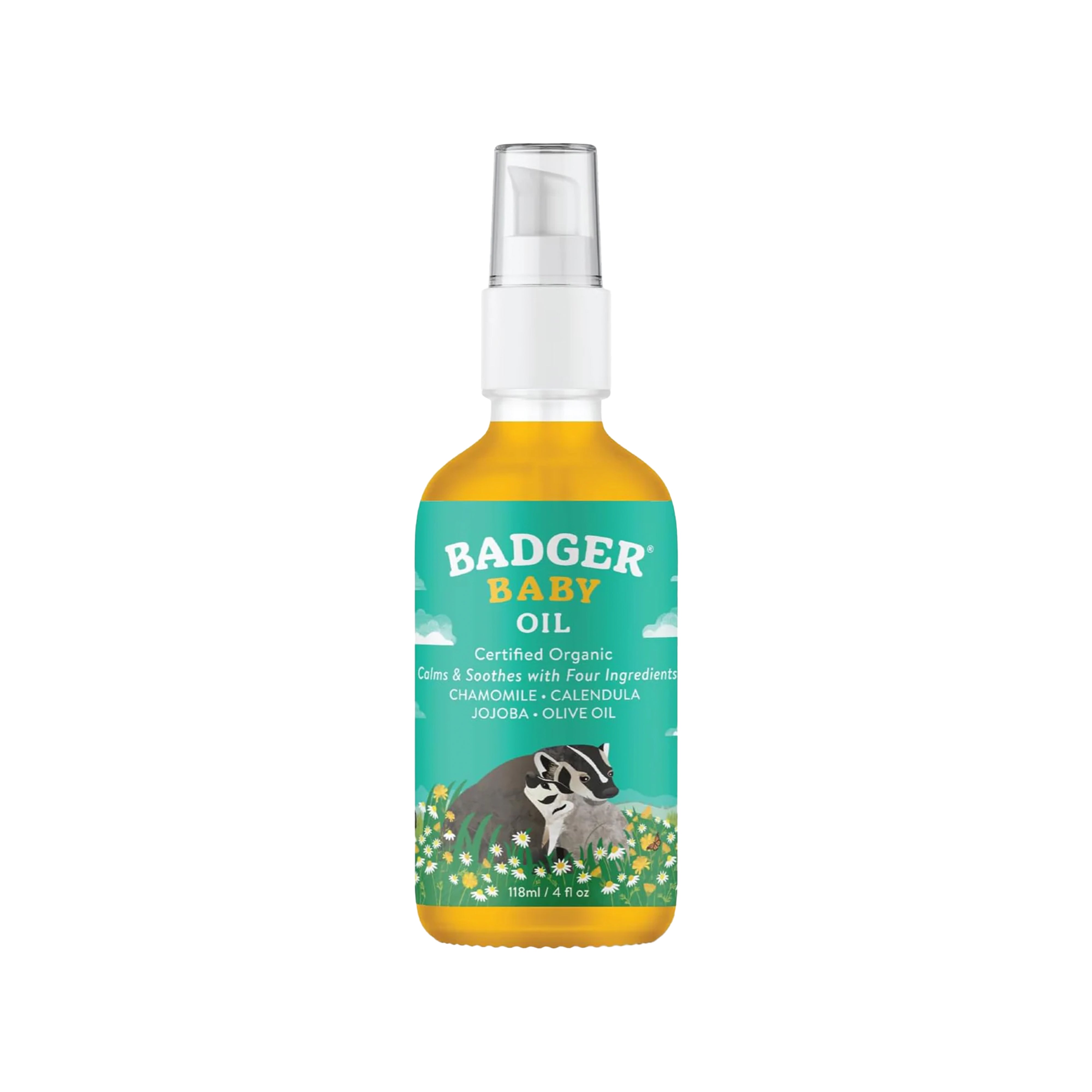 Badger Baby Oil - Soothes Dry Skin & Cradle Cap, Organic Ingredients, 4 fl oz Glass Bottle