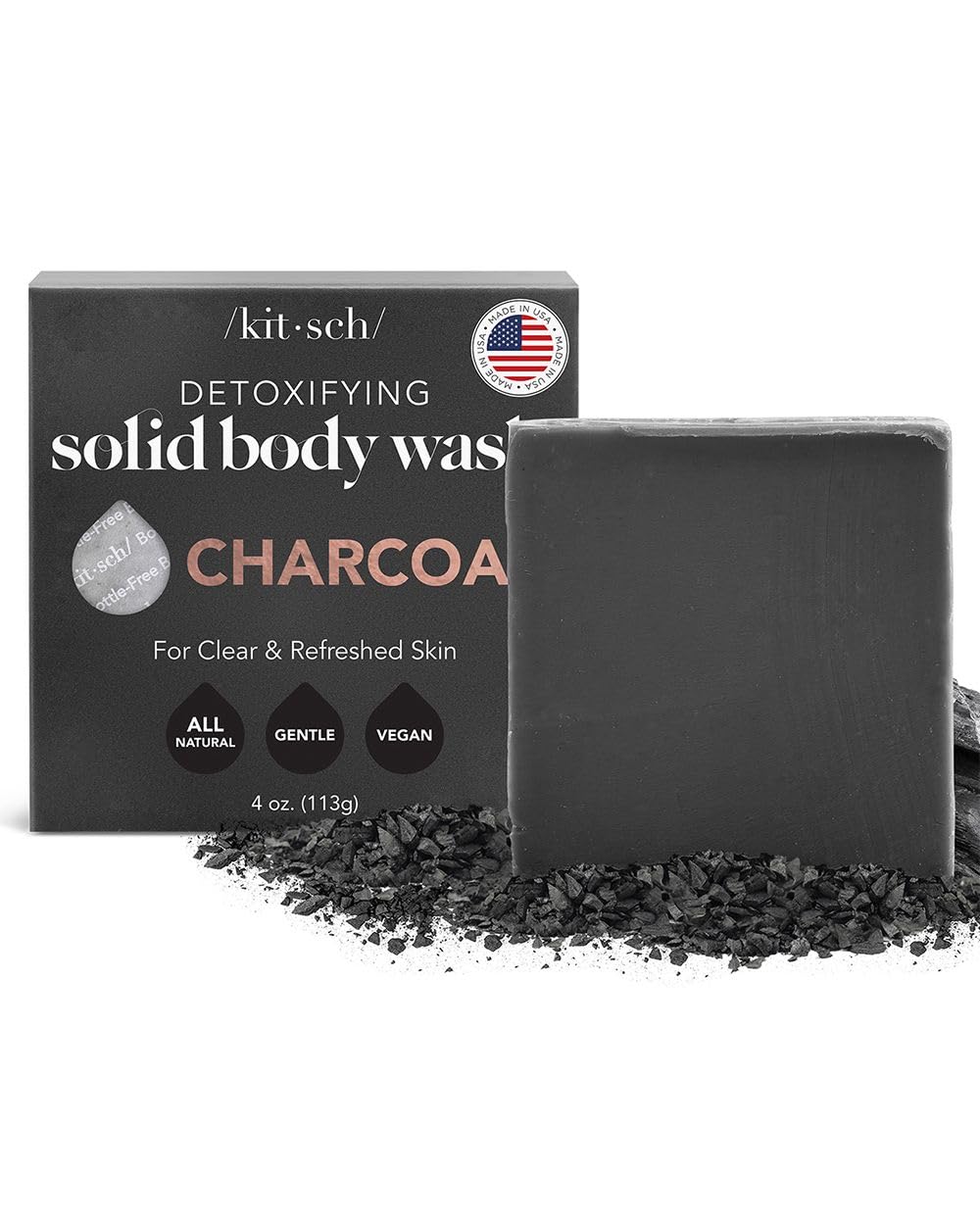 Kitsch Charcoal Body Soap - Detoxifying Cleanse, Vegan & Cruelty-Free - 4oz