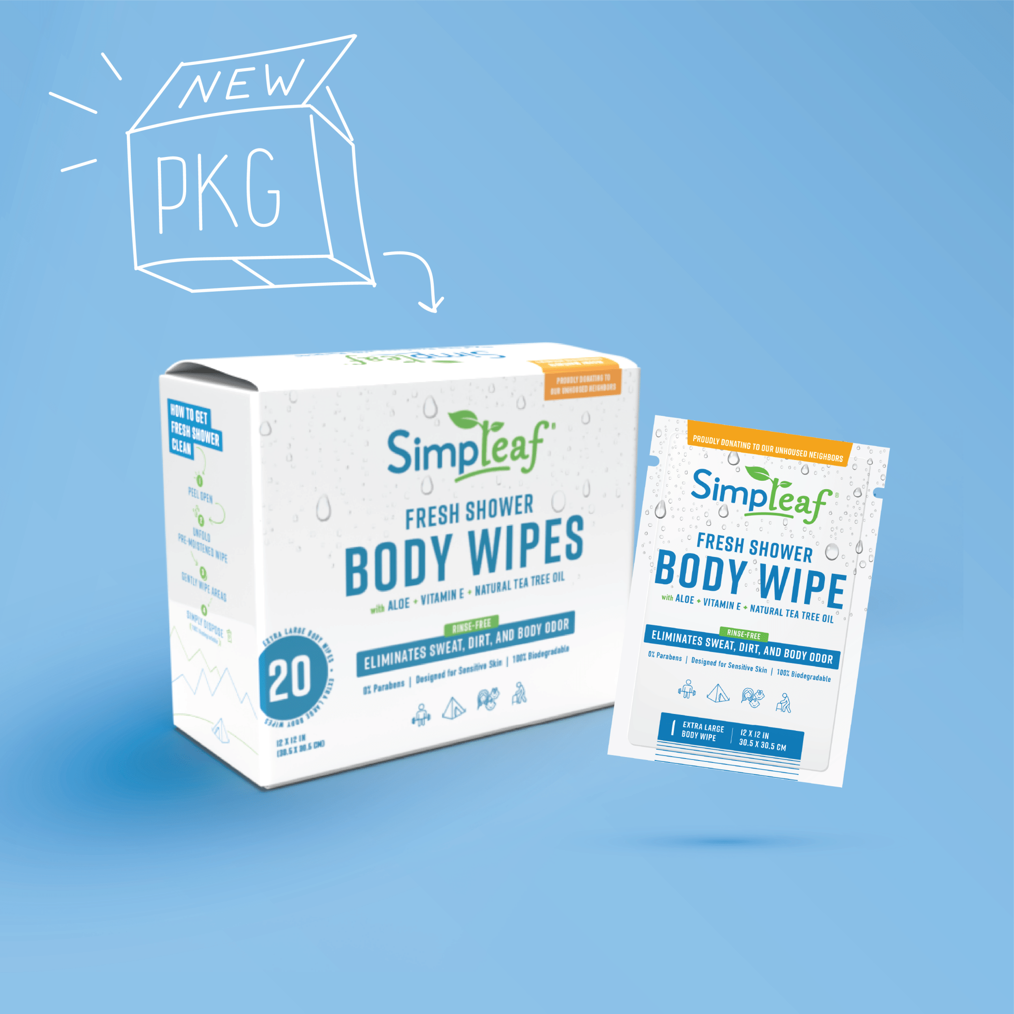 XL Fresh Shower Body Wipes, 20 Count Box