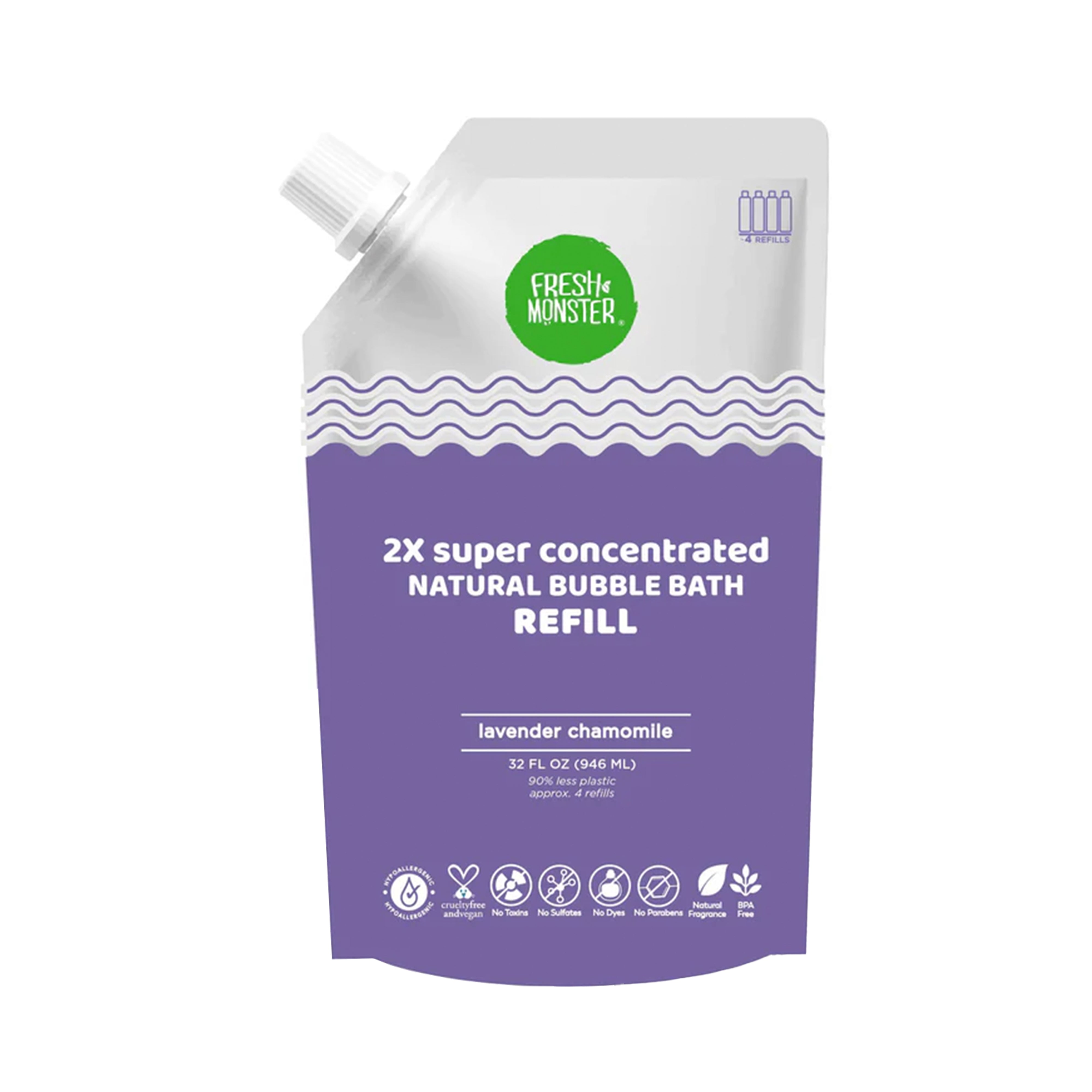 Fresh Monster Kids Bubble Bath - Hypoallergenic, Calming Lavender, 2X Concentrated - 30oz Refill