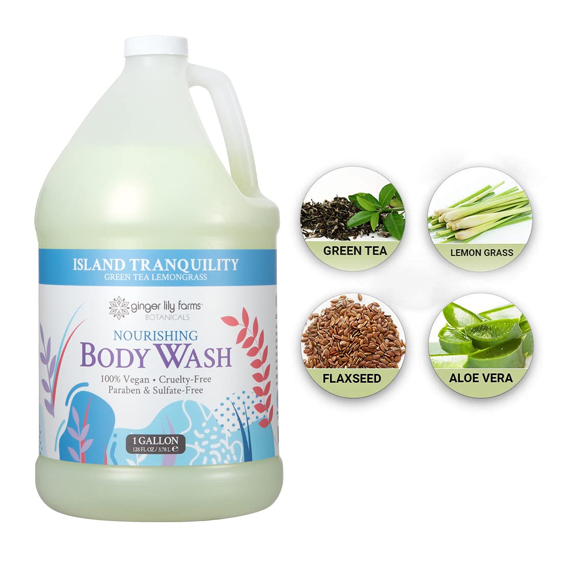 Ginger Lily Farms Botanicals Body Wash - Nourishing Formula, Green Tea & Lemongrass Scent - 1 Gallon