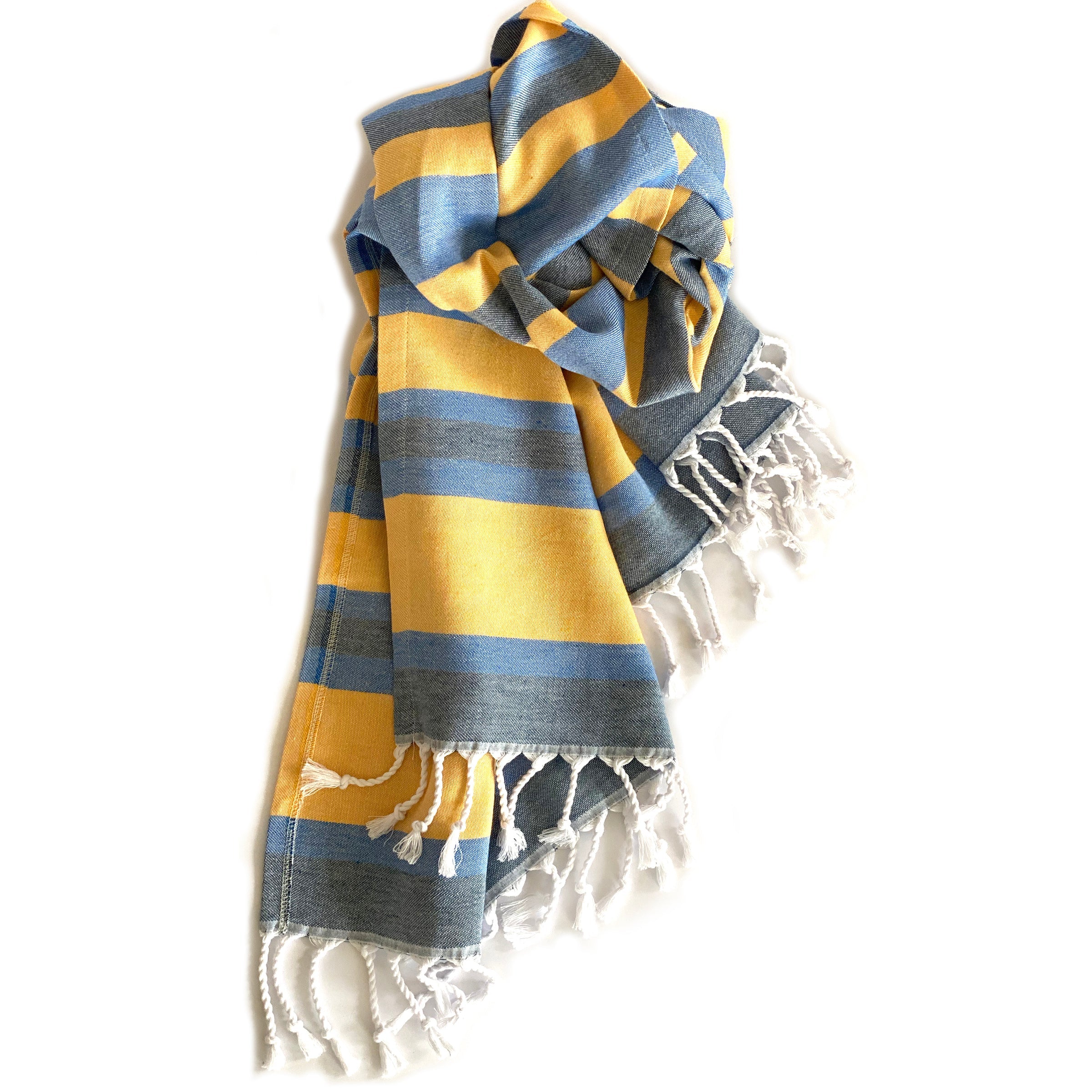 Turkish Towel/Blanket | Samara, Blue & Yellow, 71" x 39"