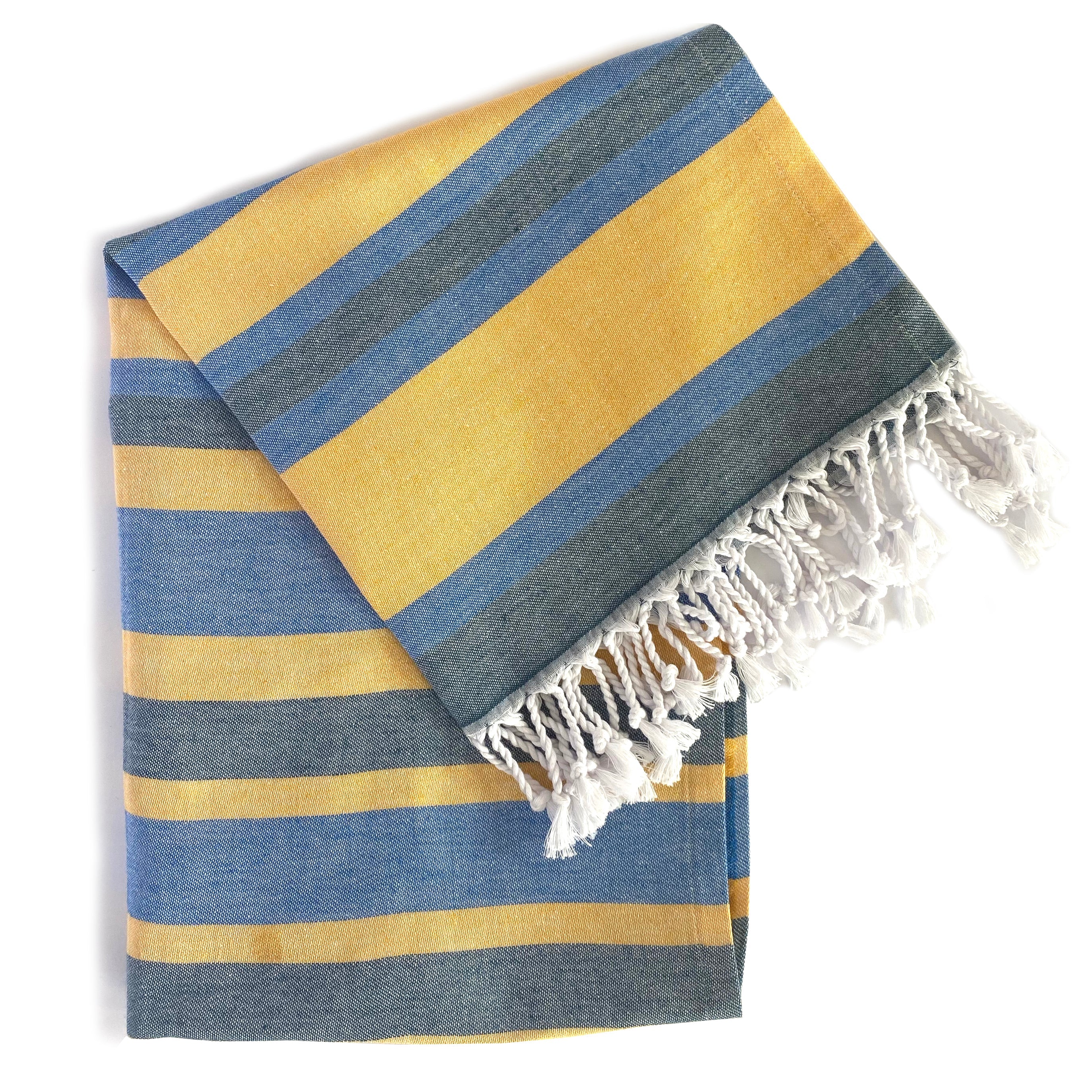 Turkish Towel/Blanket | Samara, Blue & Yellow, 71" x 39"