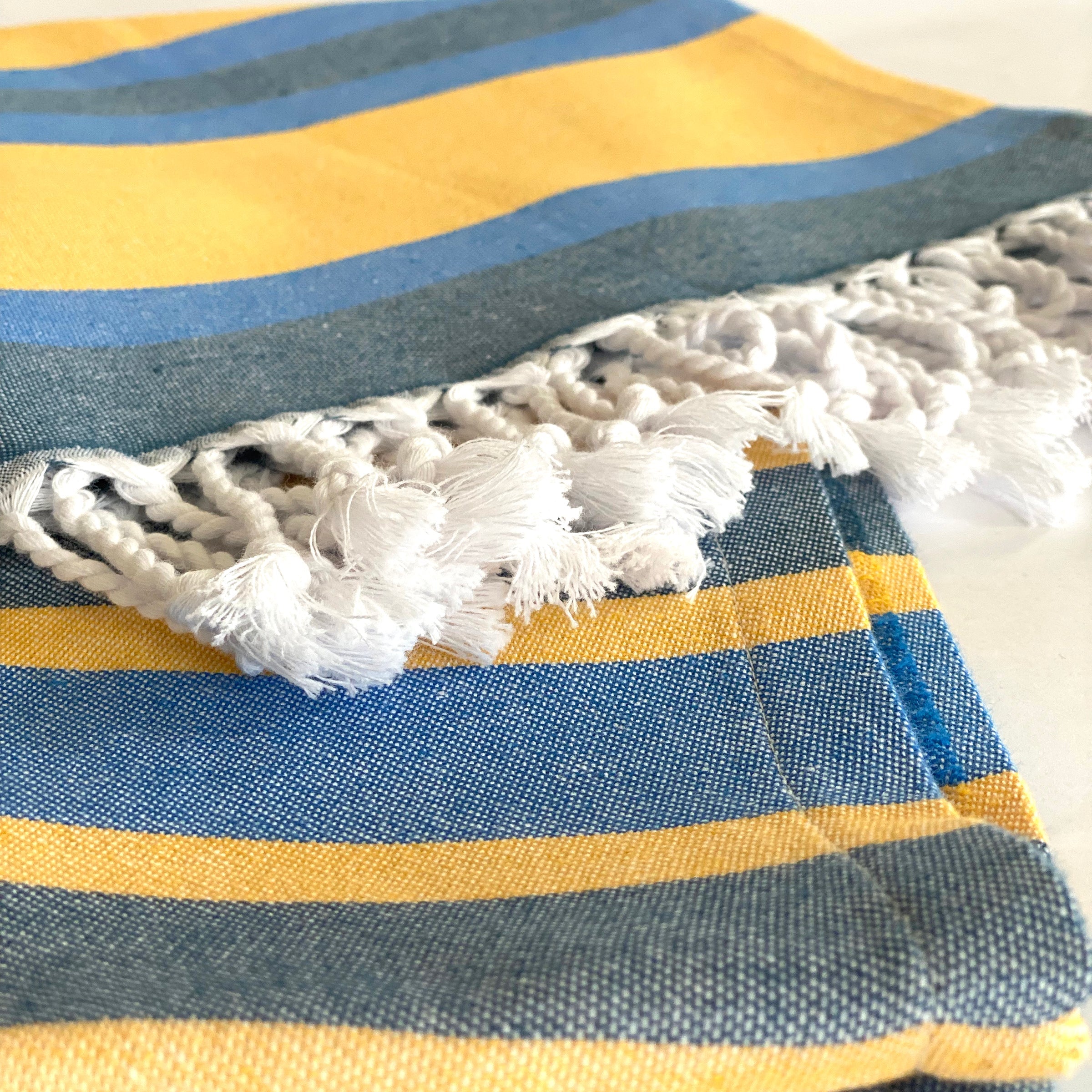 Turkish Towel/Blanket | Samara, Blue & Yellow, 71" x 39"