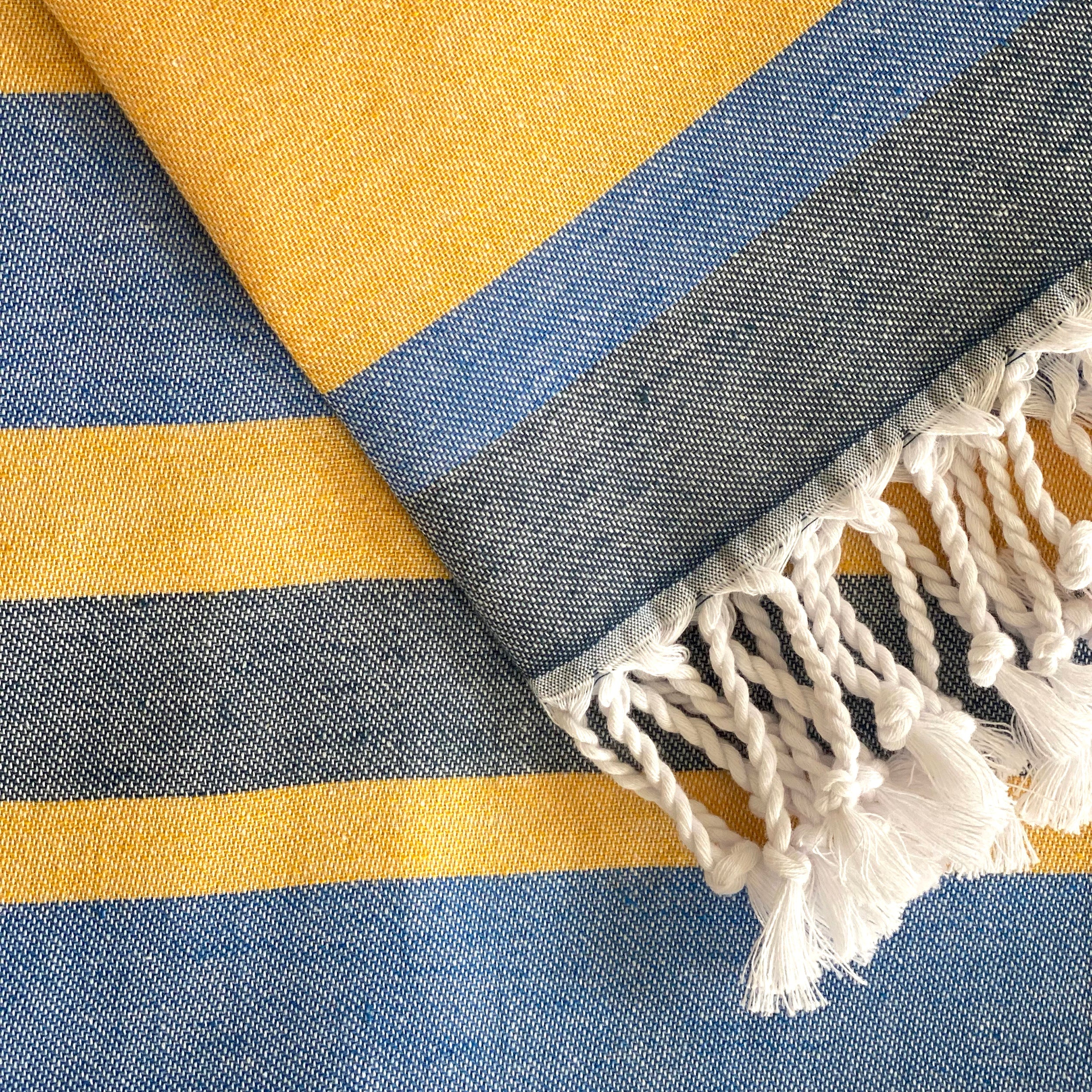 Turkish Towel/Blanket | Samara, Blue & Yellow, 71" x 39"