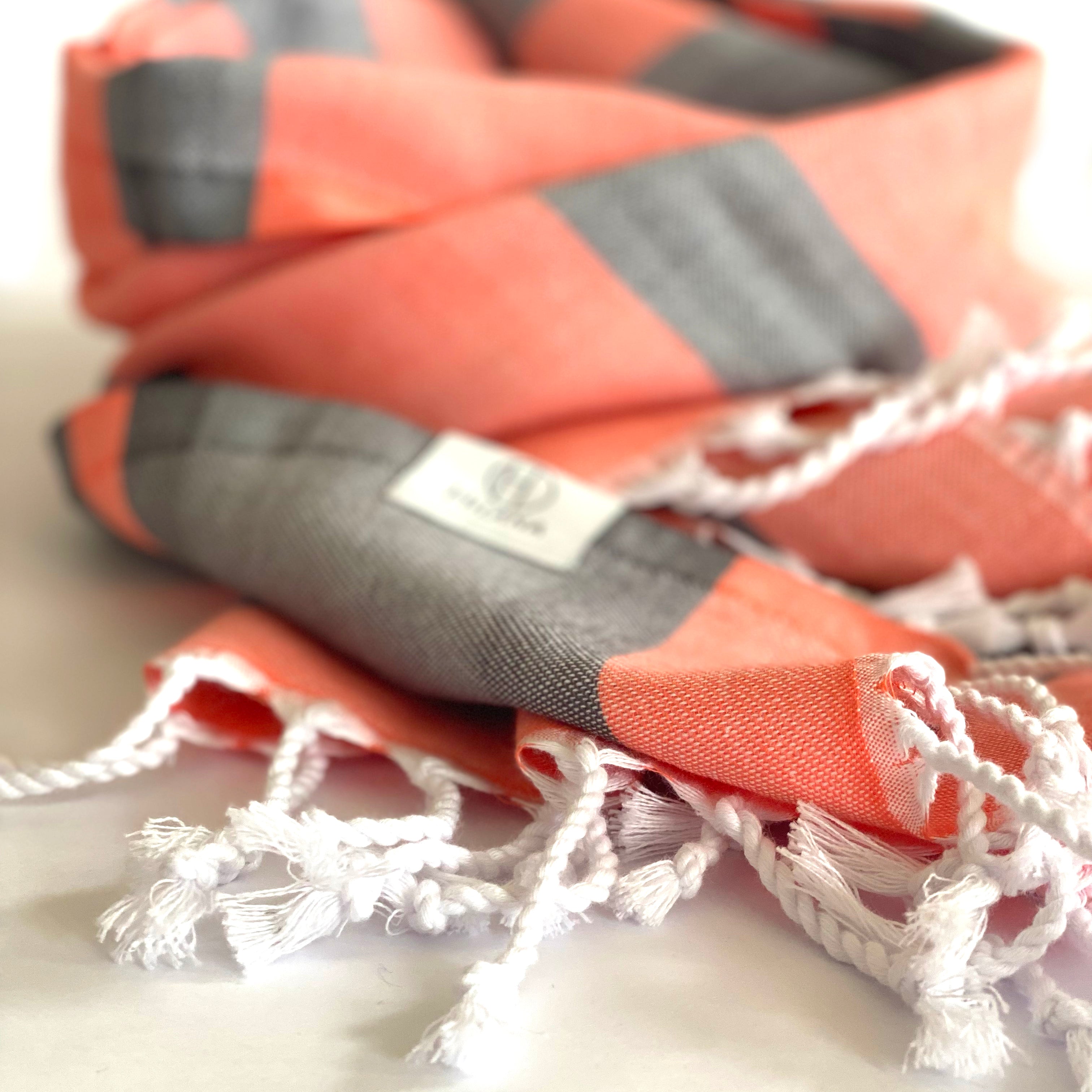 Turkish Towel/Blanket | Samara, Orange & Gray, 71" x 39"