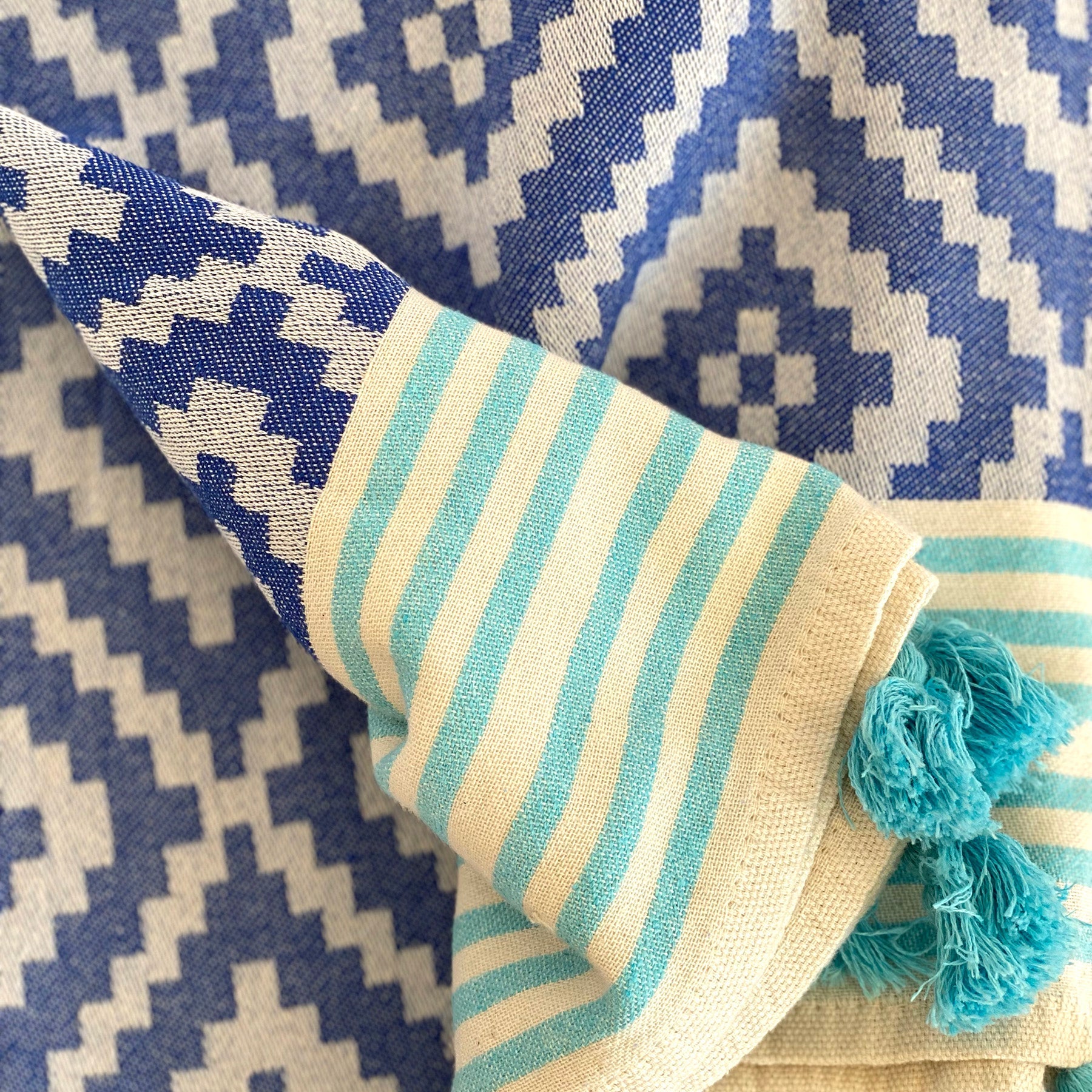 Turkish Towel/Blanket | Merida, Blue, 71"x39"