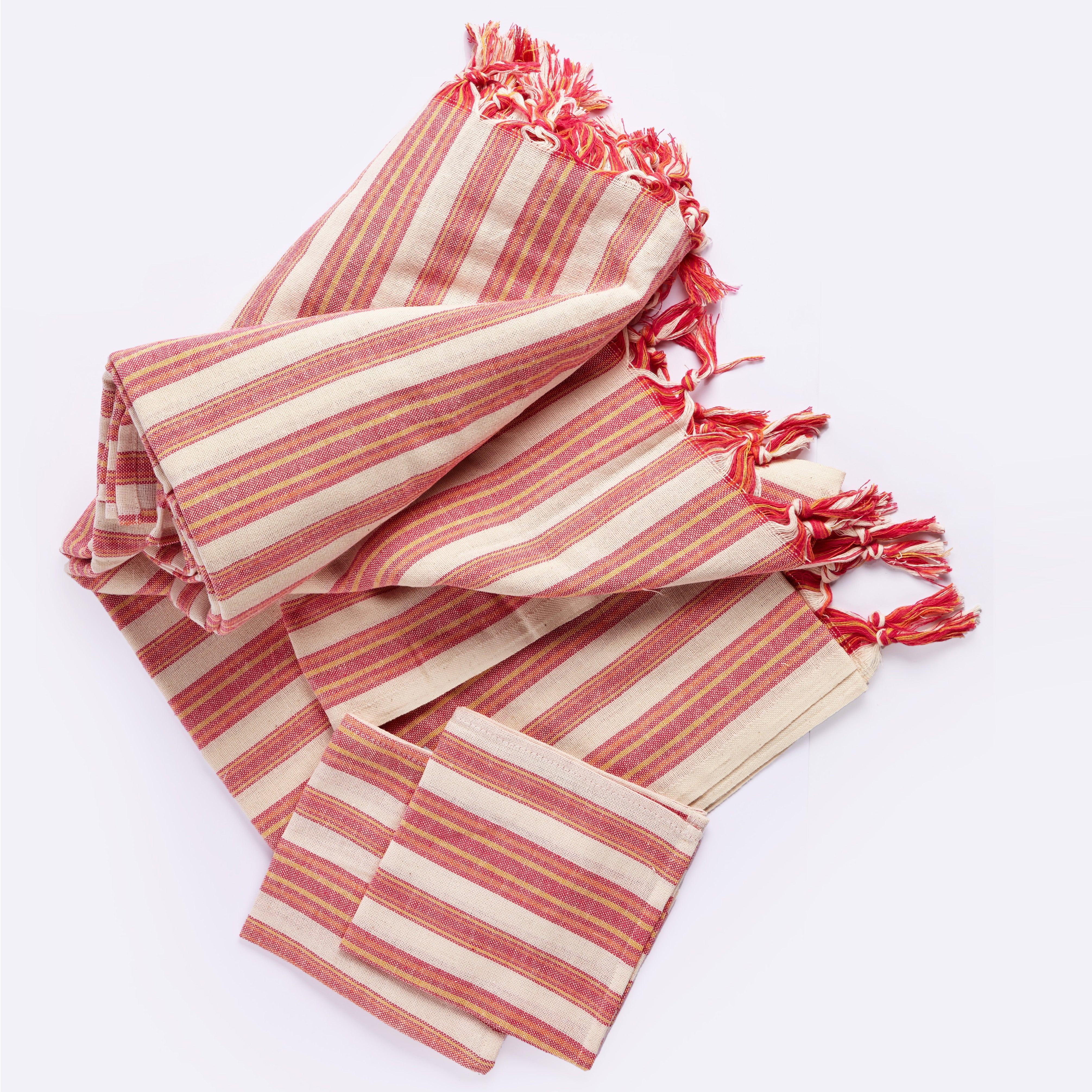 Andana Striped Tablecloth Set | Magenta, 95 x 71 in