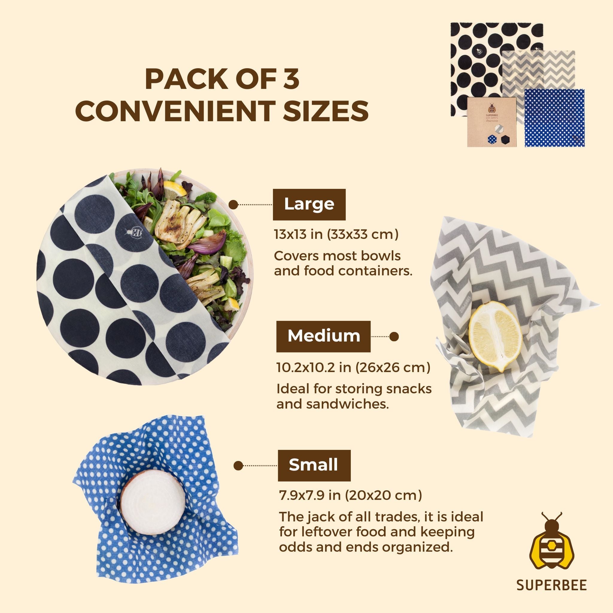 Beeswax Wraps “Beeginner” Set of 3 Sizes - Hipster