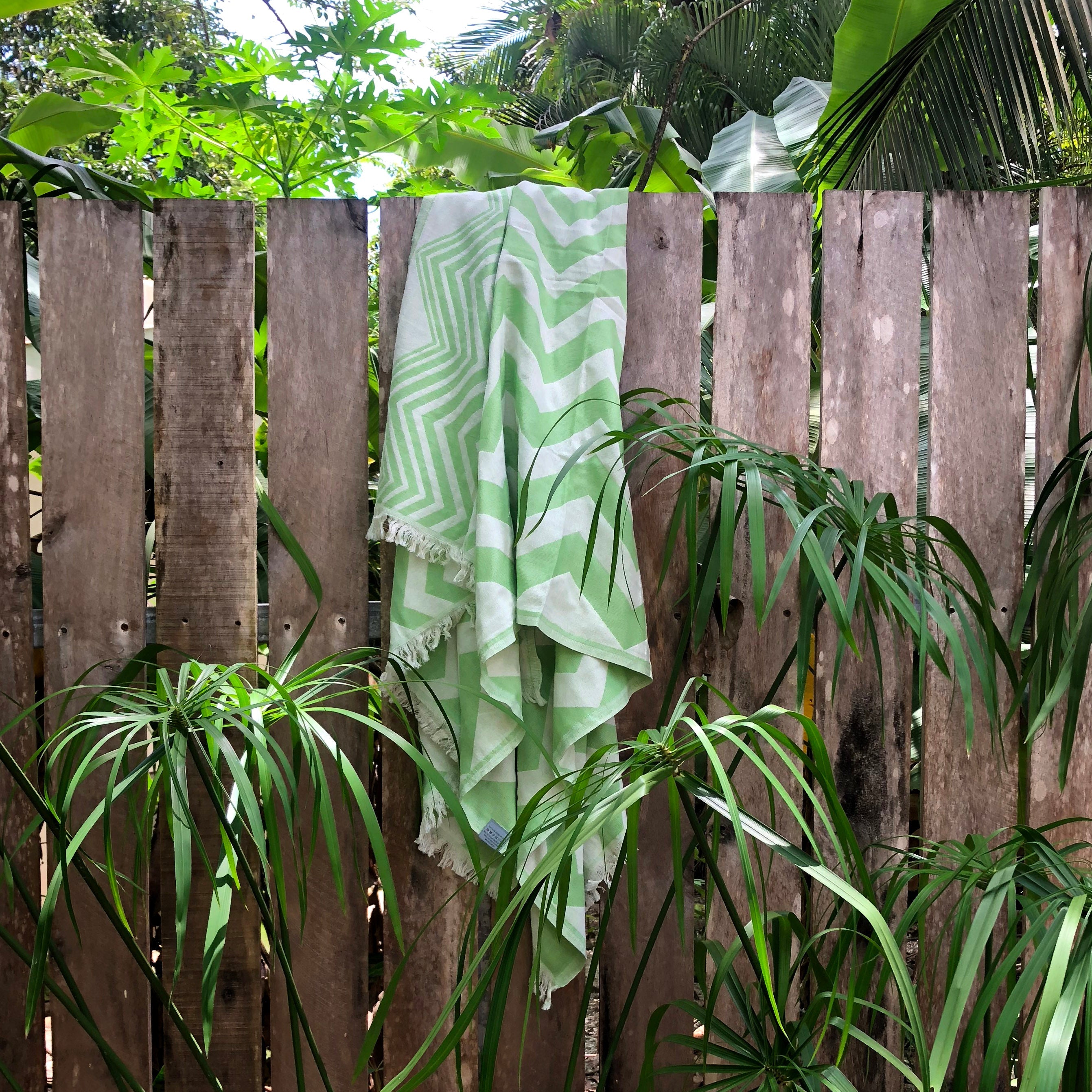 Turkish Towel/Blanket | Mersin Chevron, Green, 71"x40"