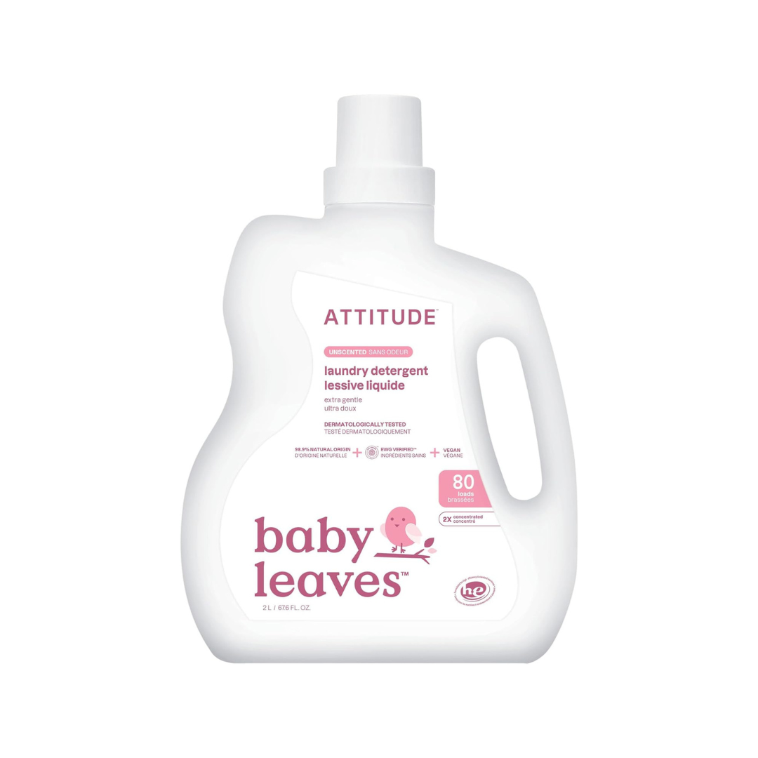 ATTITUDE Baby Laundry Detergent - EWG Verified, Vegan, 98% Naturally Sourced, 80 Loads, Unscented