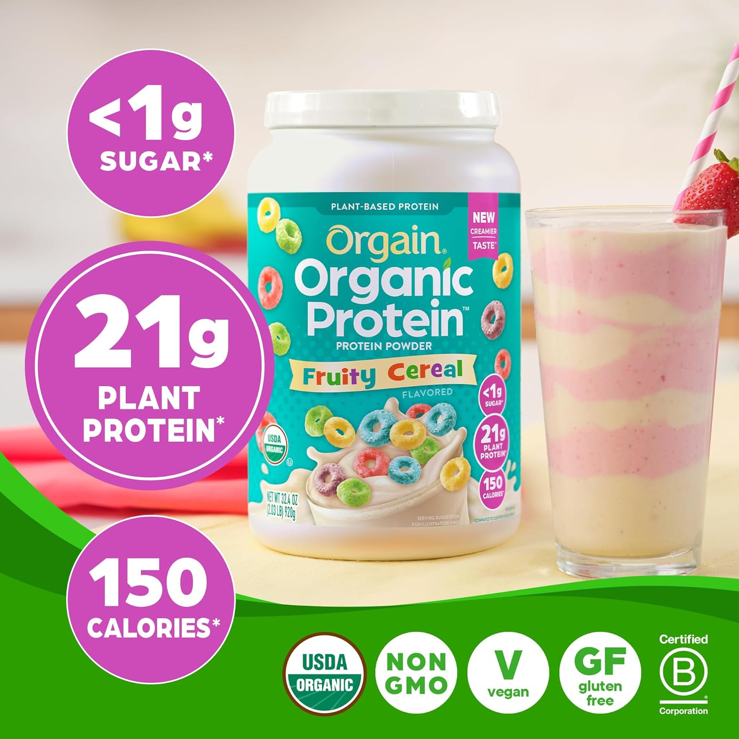 Orgain Organic Vegan Protein Powder - 21g Plant Protein, 8g Prebiotic Fiber - 2.03 lb